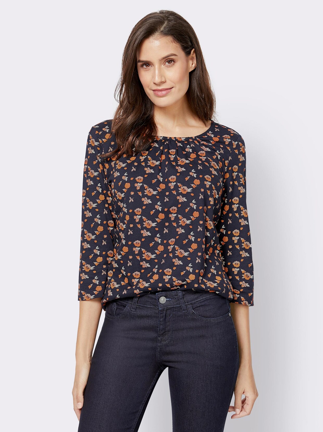 3/4-Arm-Shirt - marine-camel-bedruckt