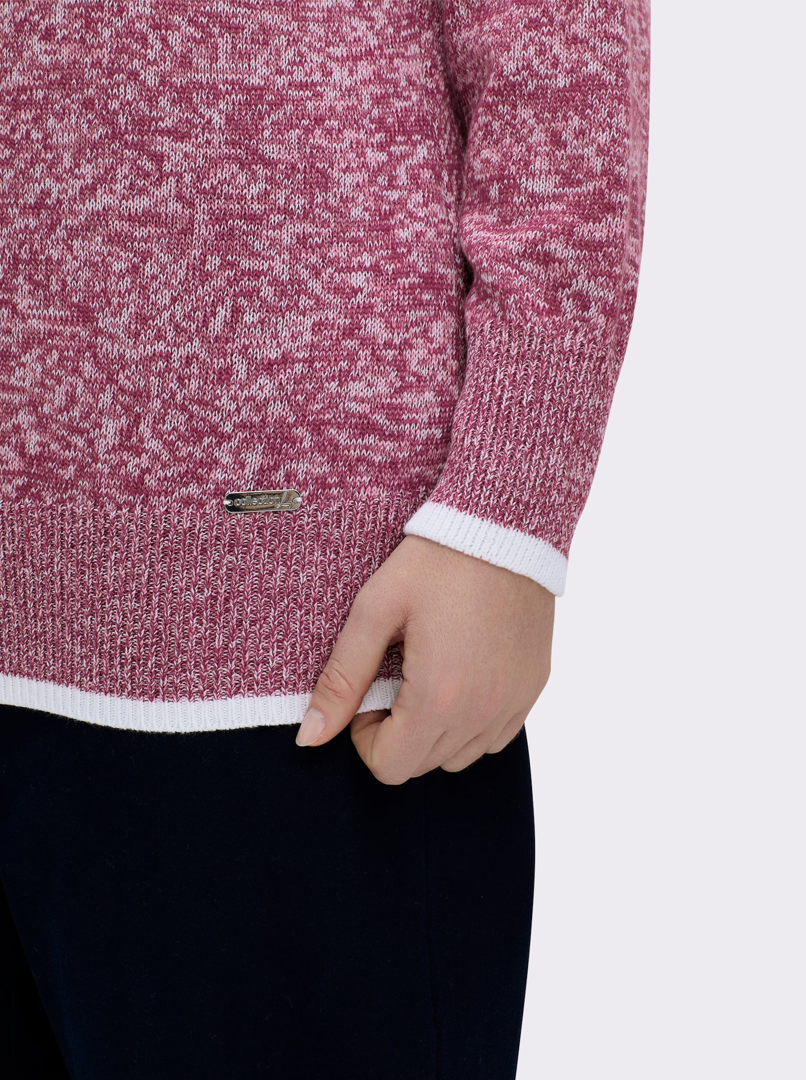 Norwegerpullover mit breiten Rippbündchen - bordeaux-altrosa-meliert