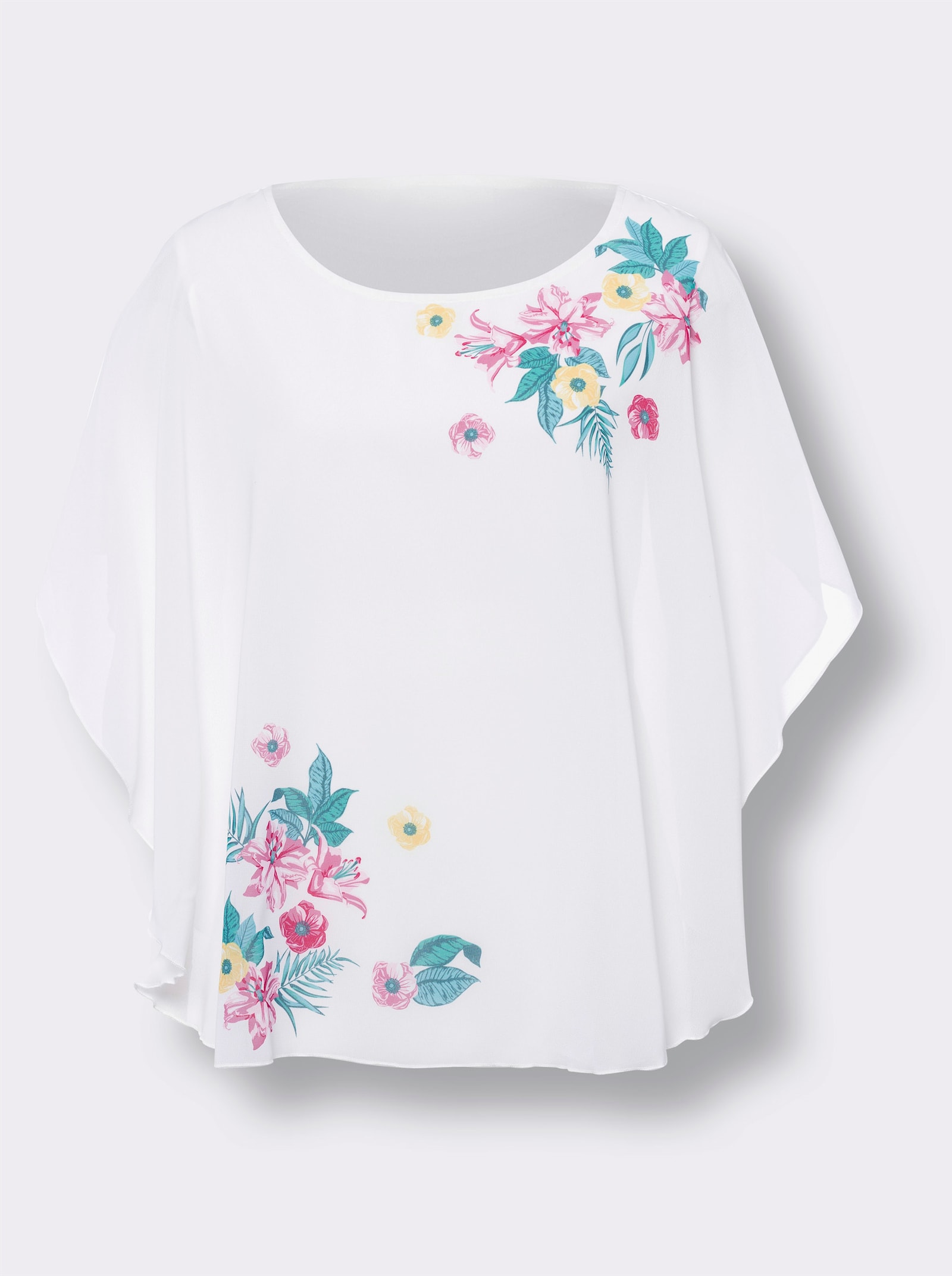 Georgette blouse in 2-in-1-look - wit/roze bedrukt