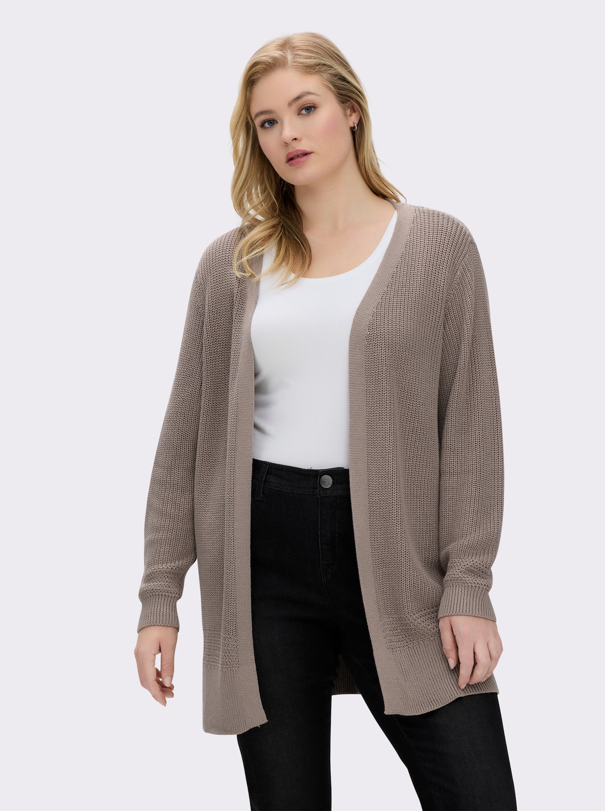 Longstrickjacke in passformgerechter Verarbeitung - taupe