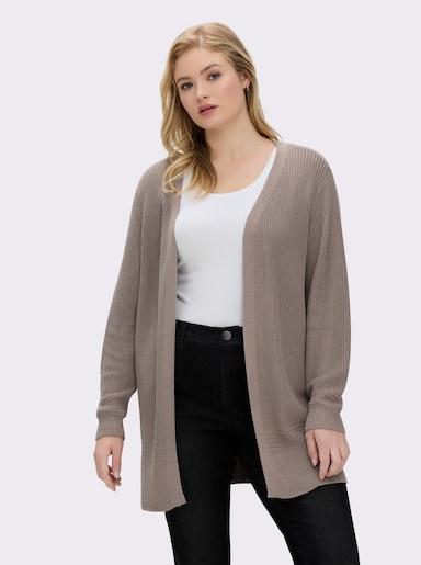 Longstrickjacke in passformgerechter Verarbeitung - taupe