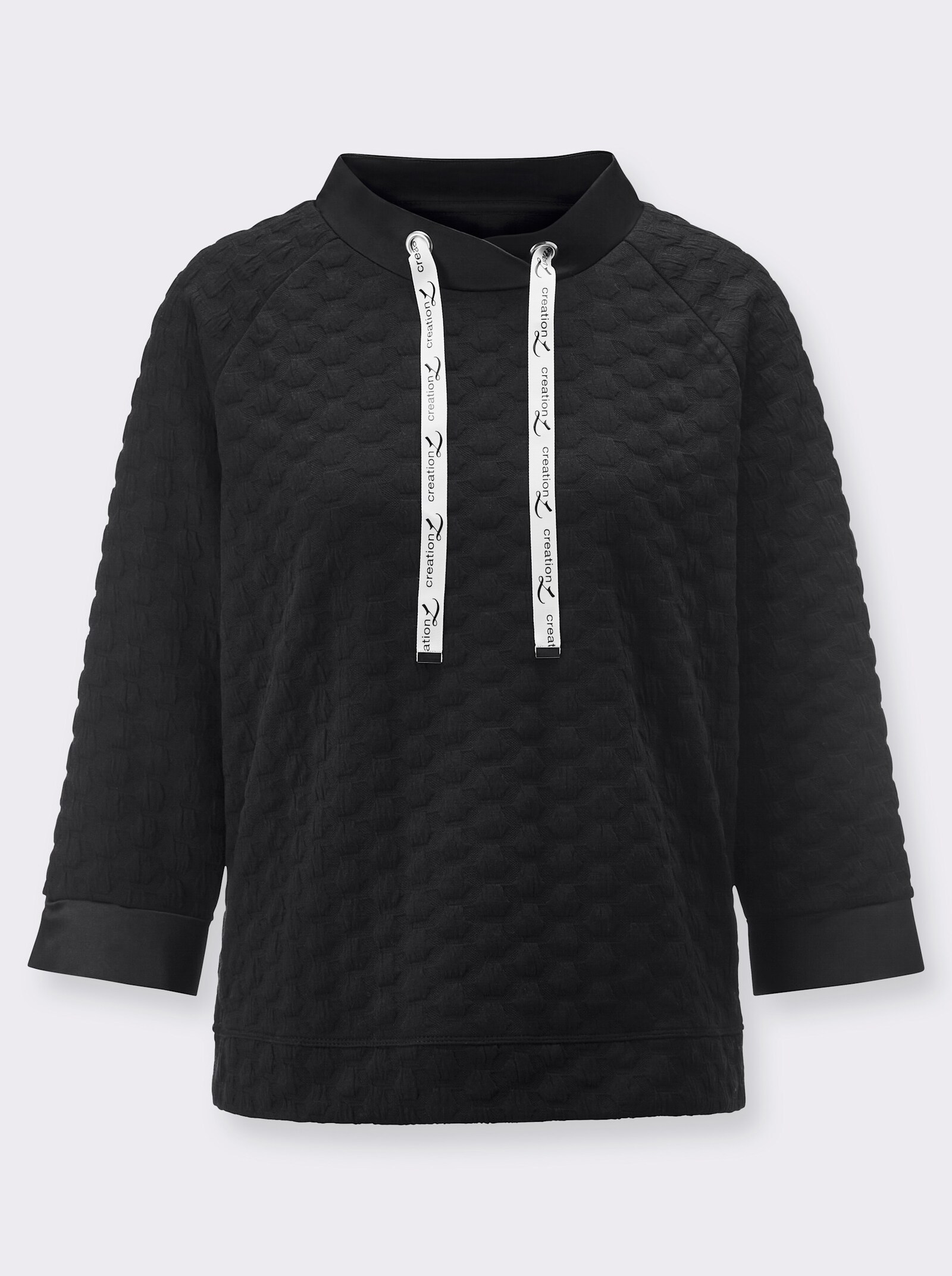 Sweatshirt im Material-Mix - schwarz