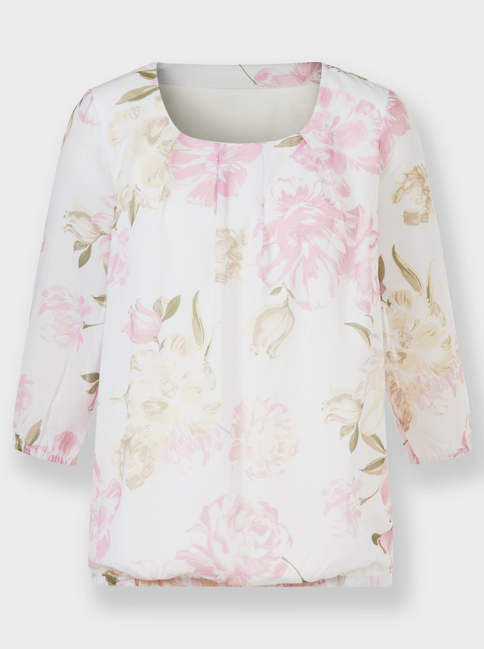 Comfortblouse met bloemenpatroon - ecru/roze geprint