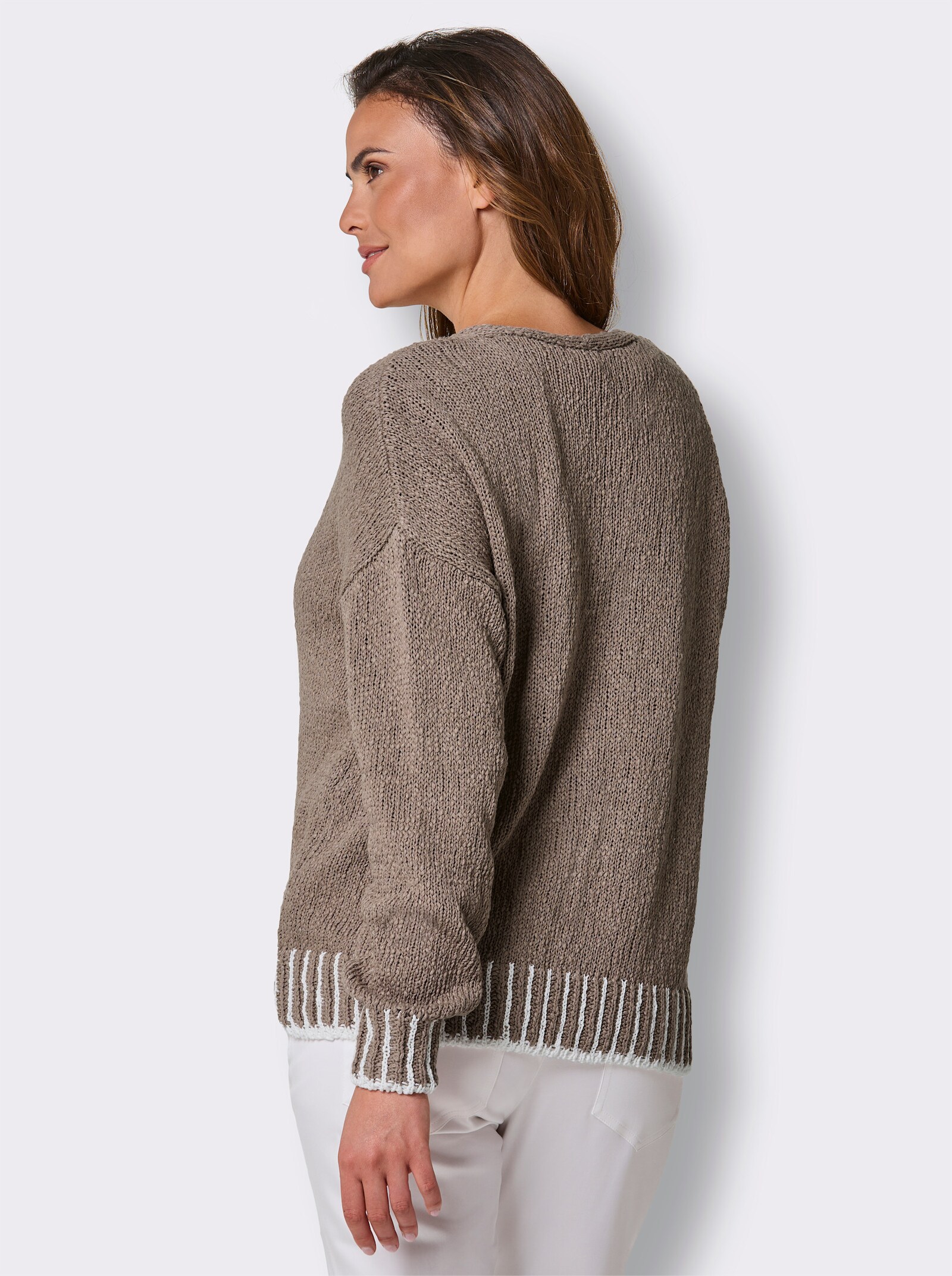 CREATION L PREMIUM Strickjacke mit Kontrast-Streifen - taupe
