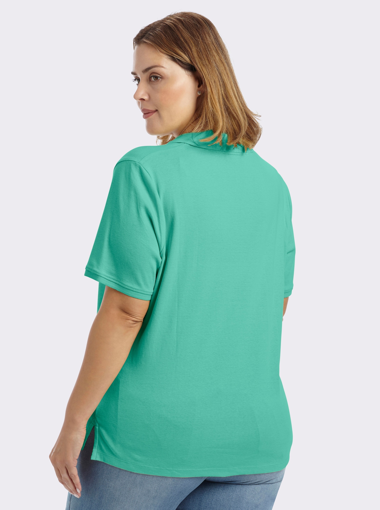 sheego Poloshirt met V-hals - blauwgroen