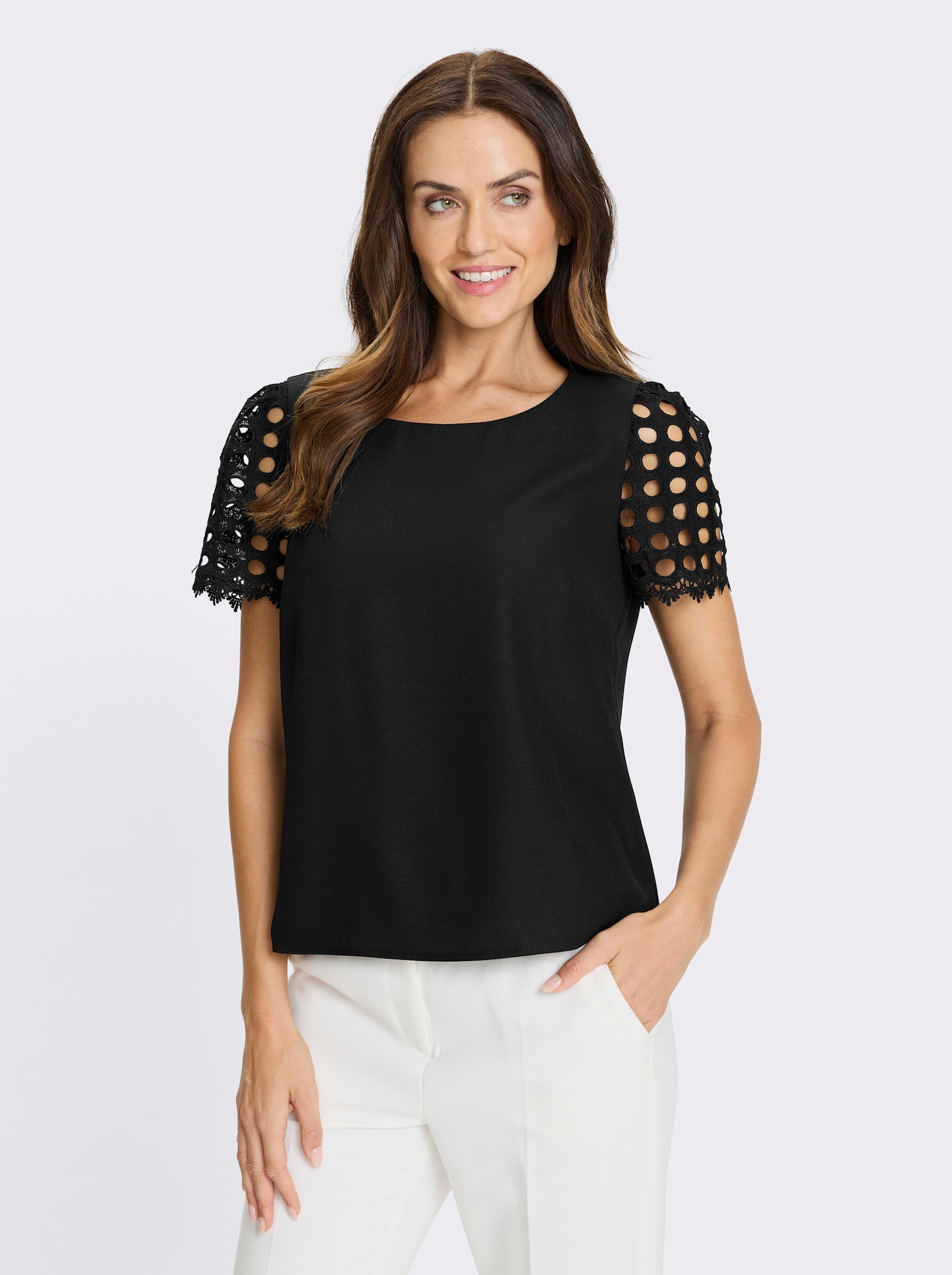 heine Schlupfbluse mit Ärmeln aus Spitze - schwarz