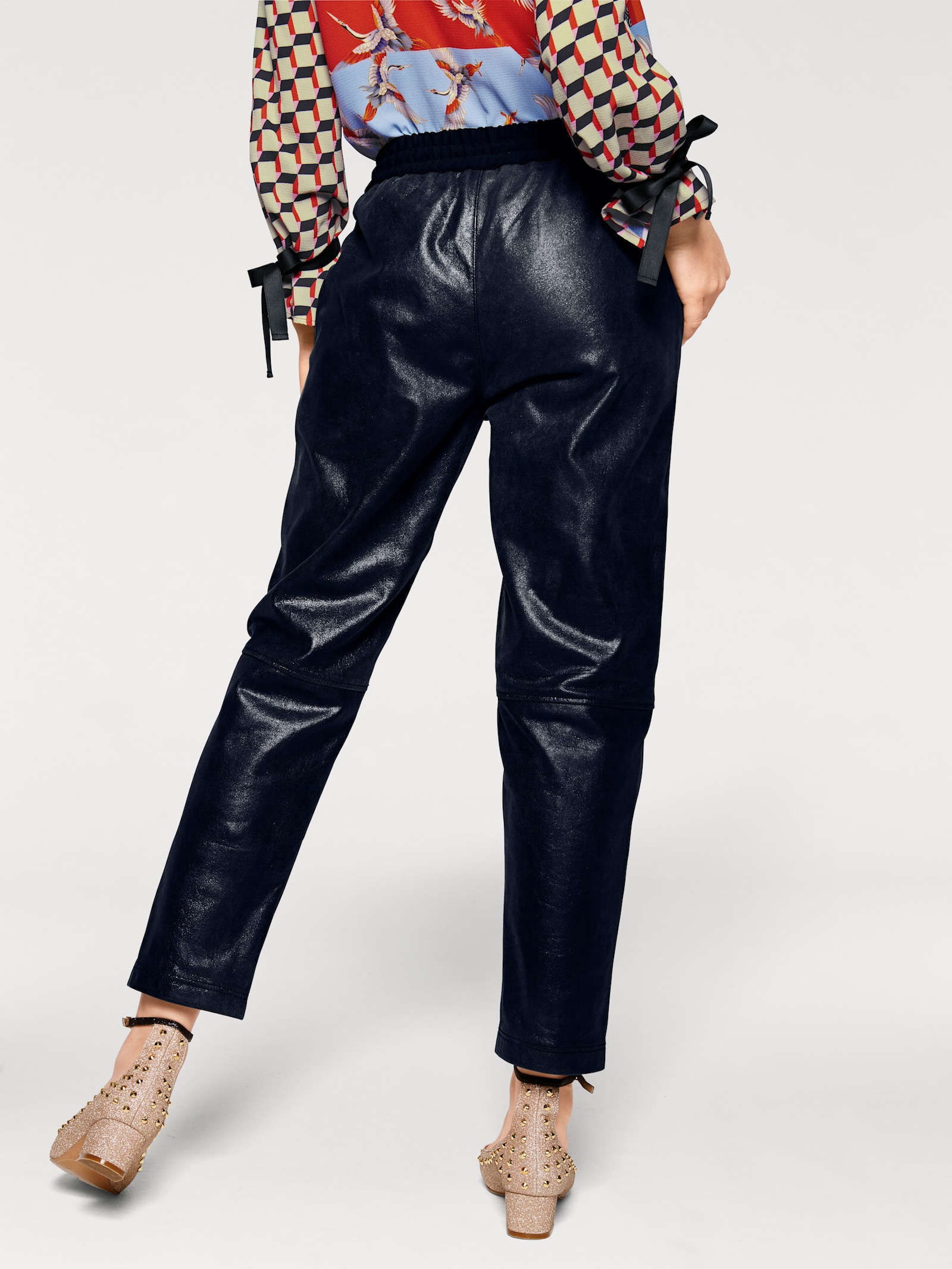 heine Lederhose in Jogpant-Form - marine