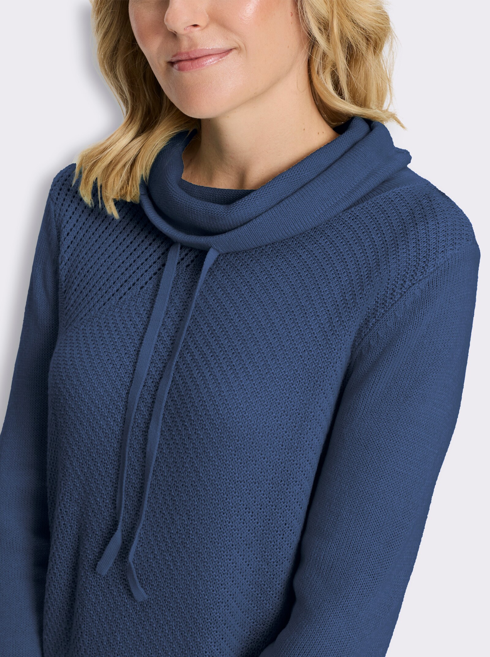 Stehkragenpullover mit Strickmuster im Vorderteil - jeansblau