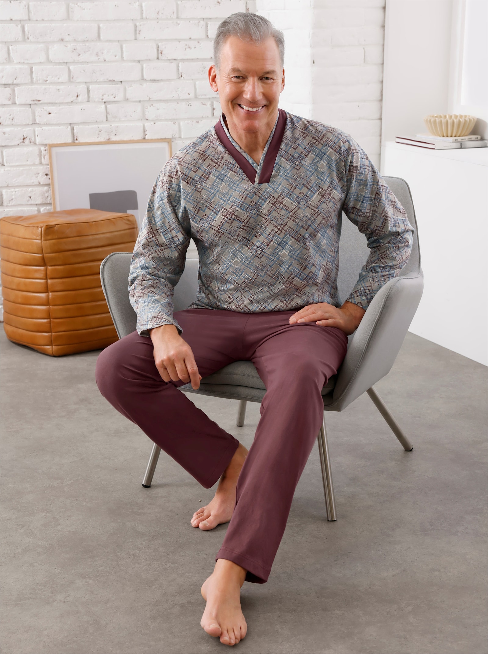 götting Schlafanzug von Götting - grau-rot-bedruckt