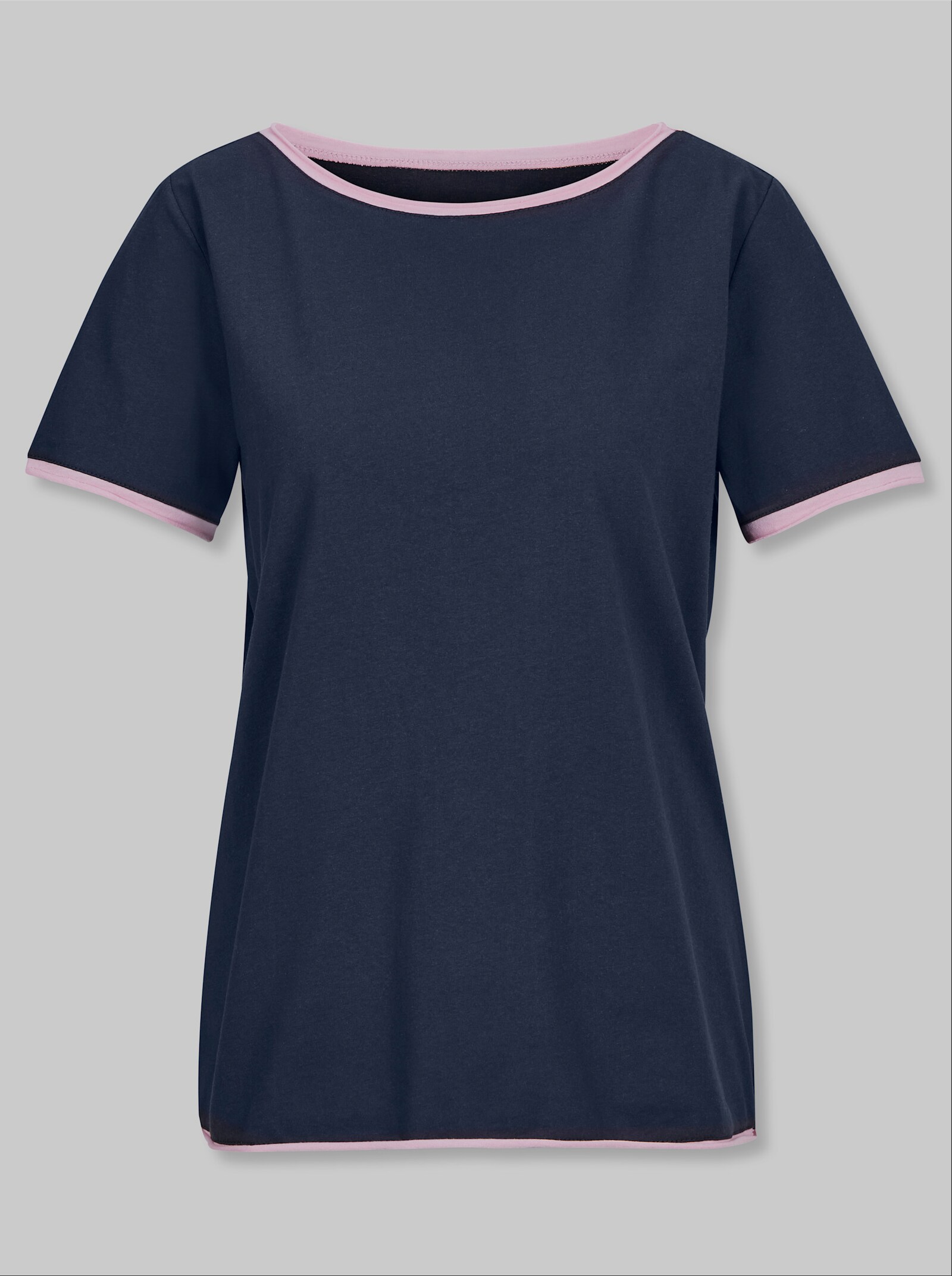 heine Kurzarmshirt mit Rollkanten - marine-rosé