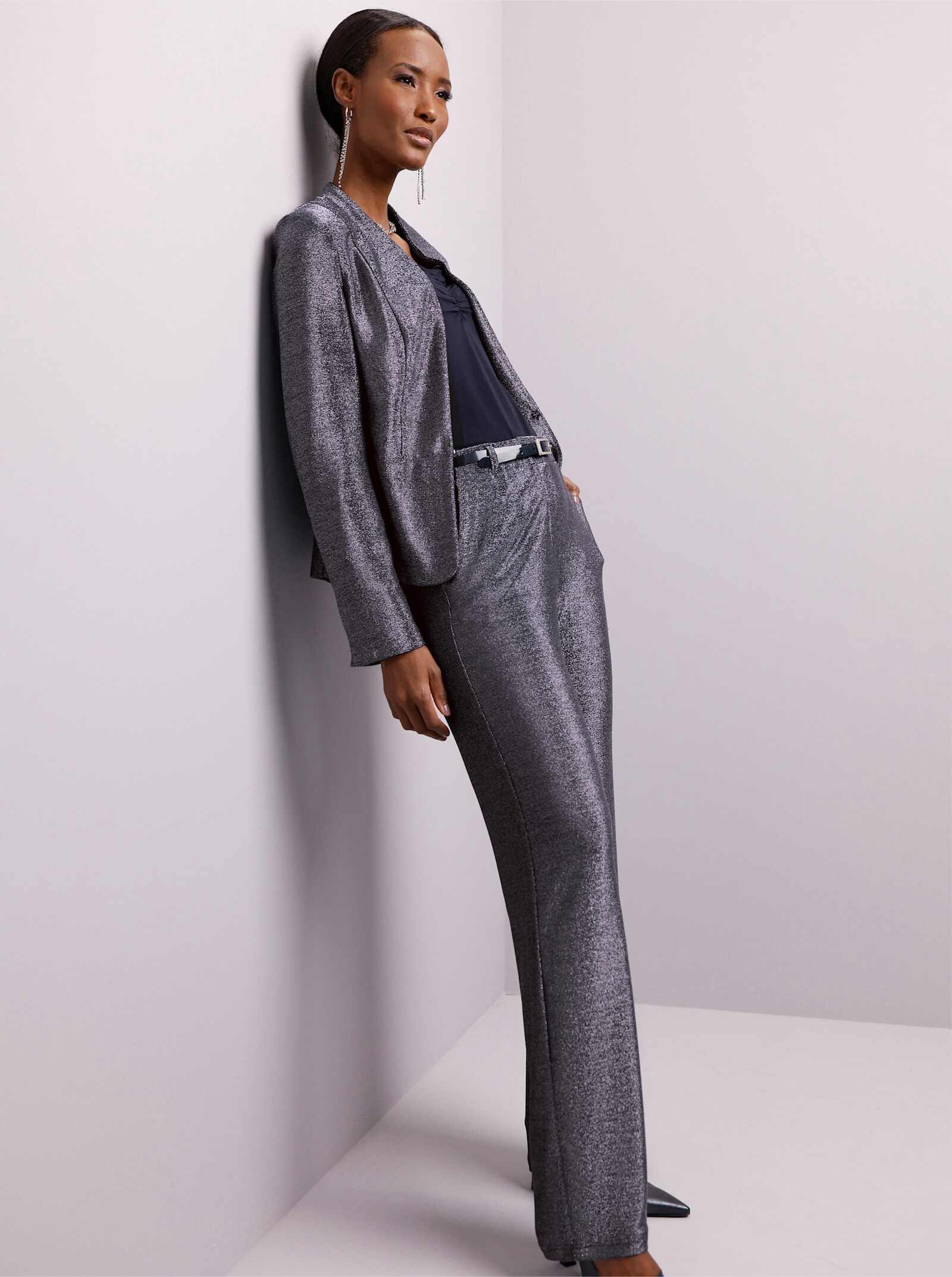 Jerseyhose mit Glanzgarn - silberfarben-marine