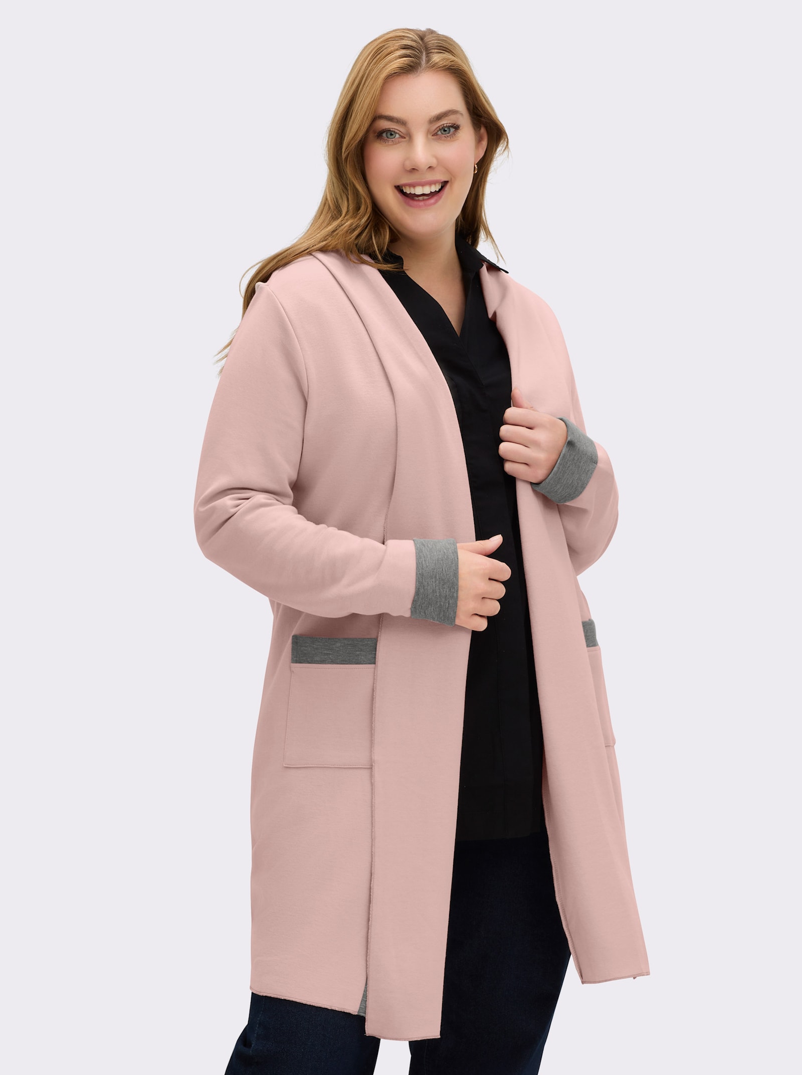 Shirtjacke in Interlock-Jersey-Qualität - altrosé-grau-meliert