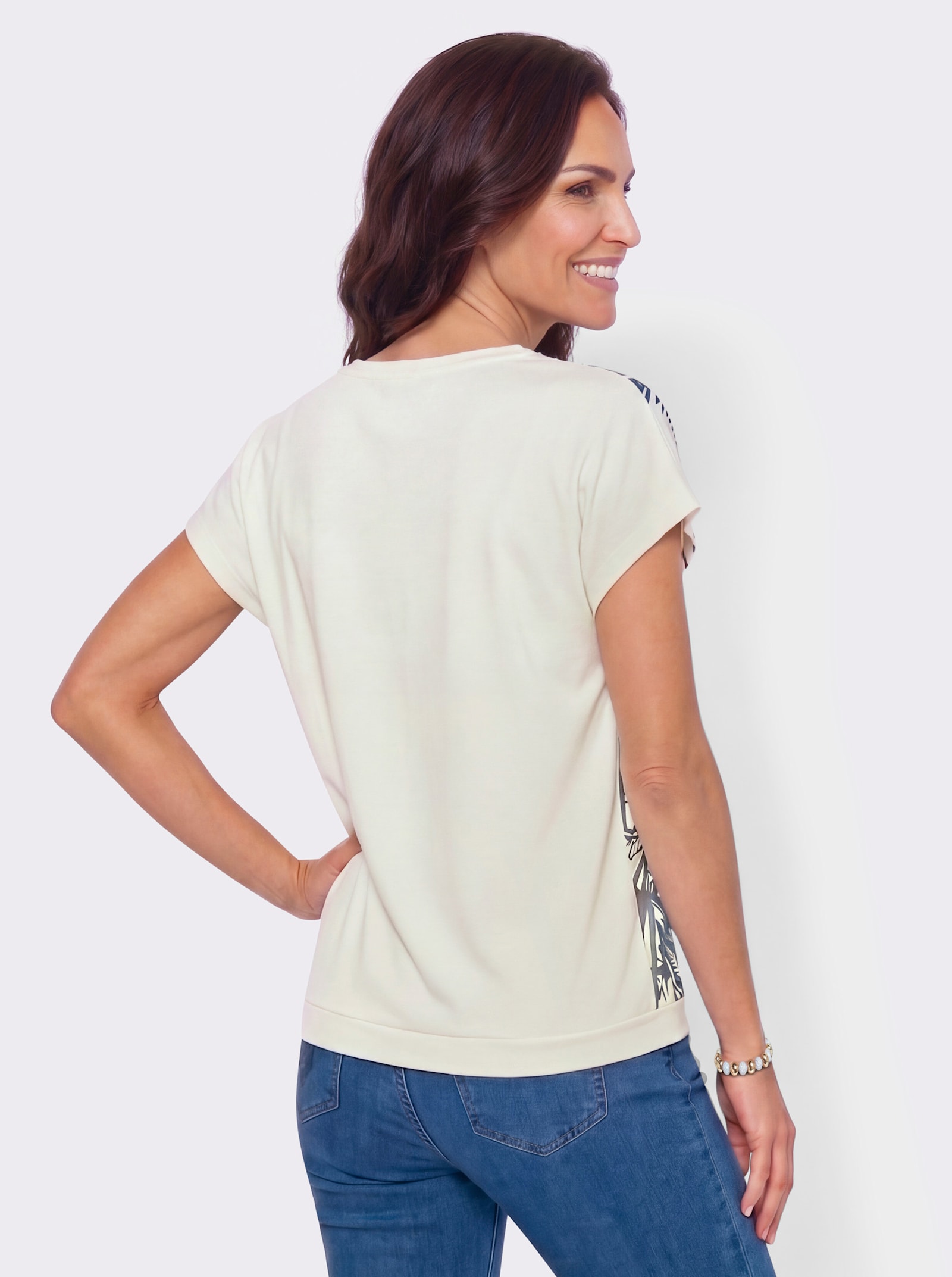 Print-Shirt mit Bindeband - dunkelblau-ecru