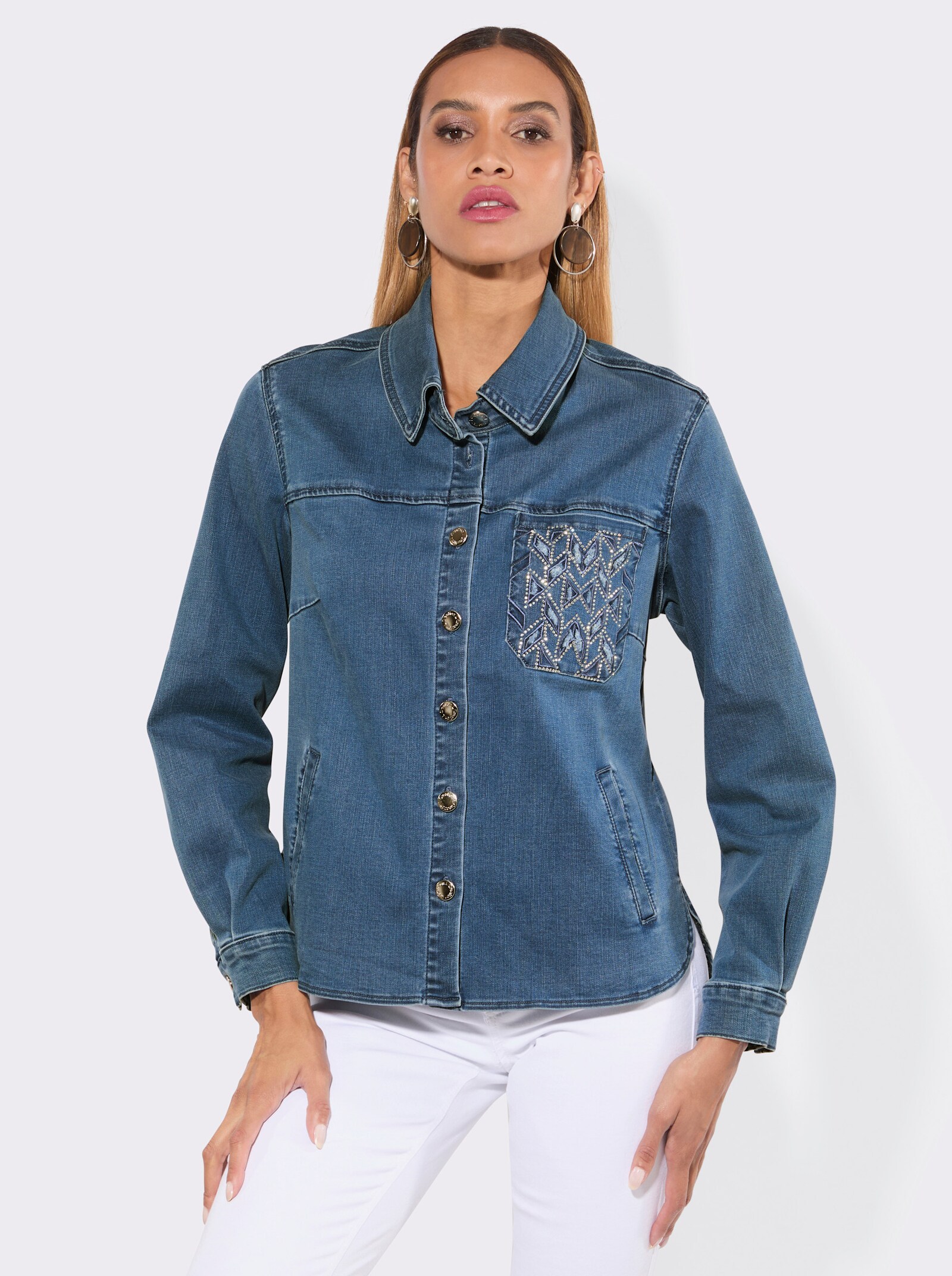 Jeansbluse mit Cut-outs - blue-bleached