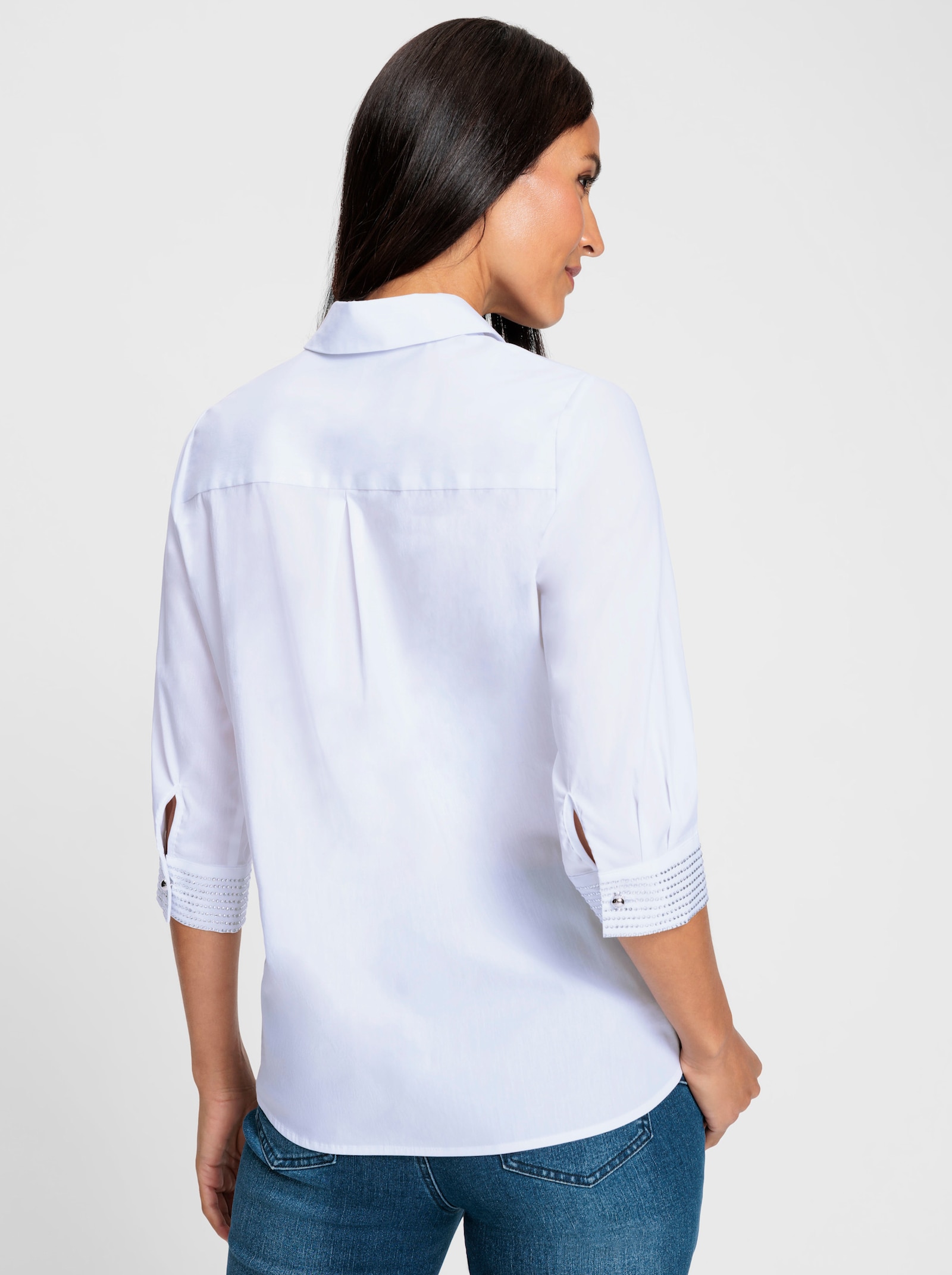 heine Stretchbluse mit Ziersteinen - weiß
