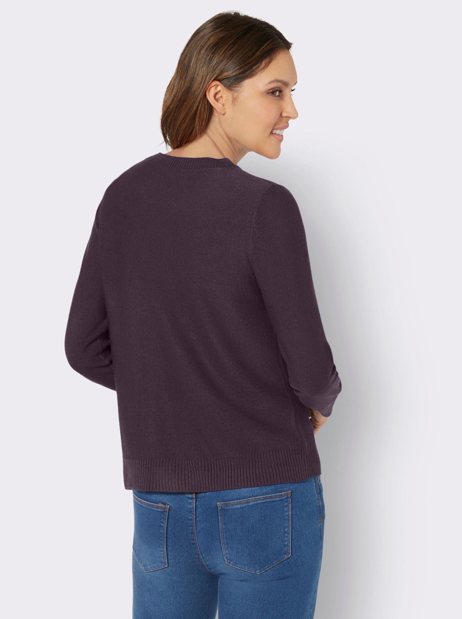 Langarm-Pullover mit Ziernaht vorne - aubergine