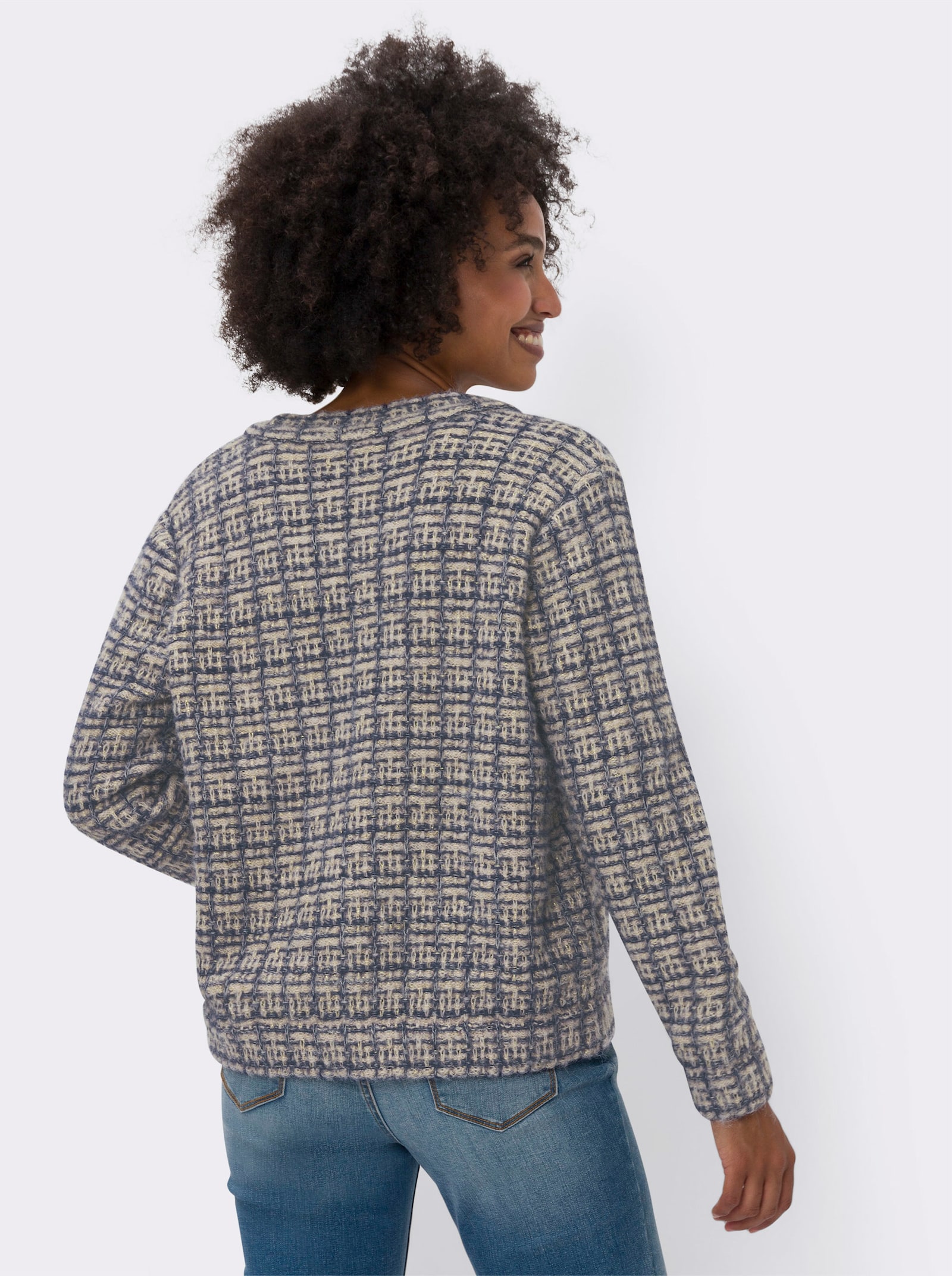 heine Veste blouson en tricot - bleu foncé-couleur ivoire à motifs