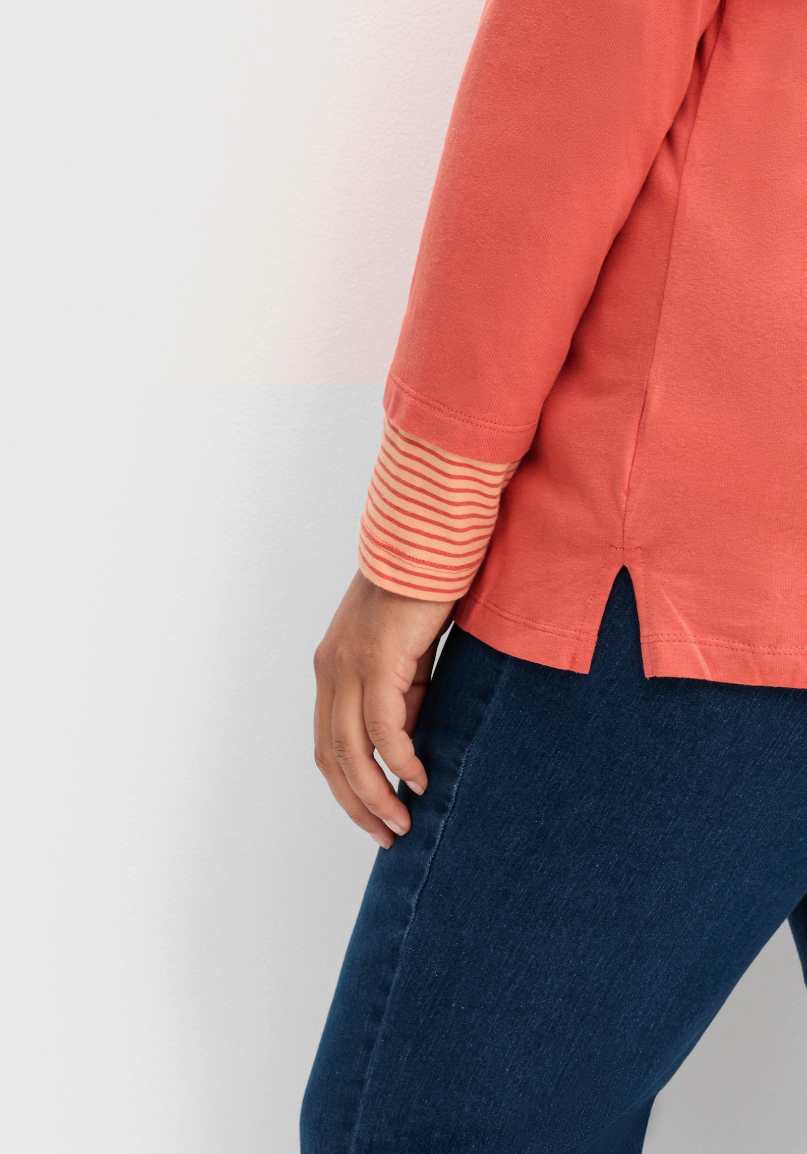 Langarmshirt mit garngefärbten Streifen - terrakotta
