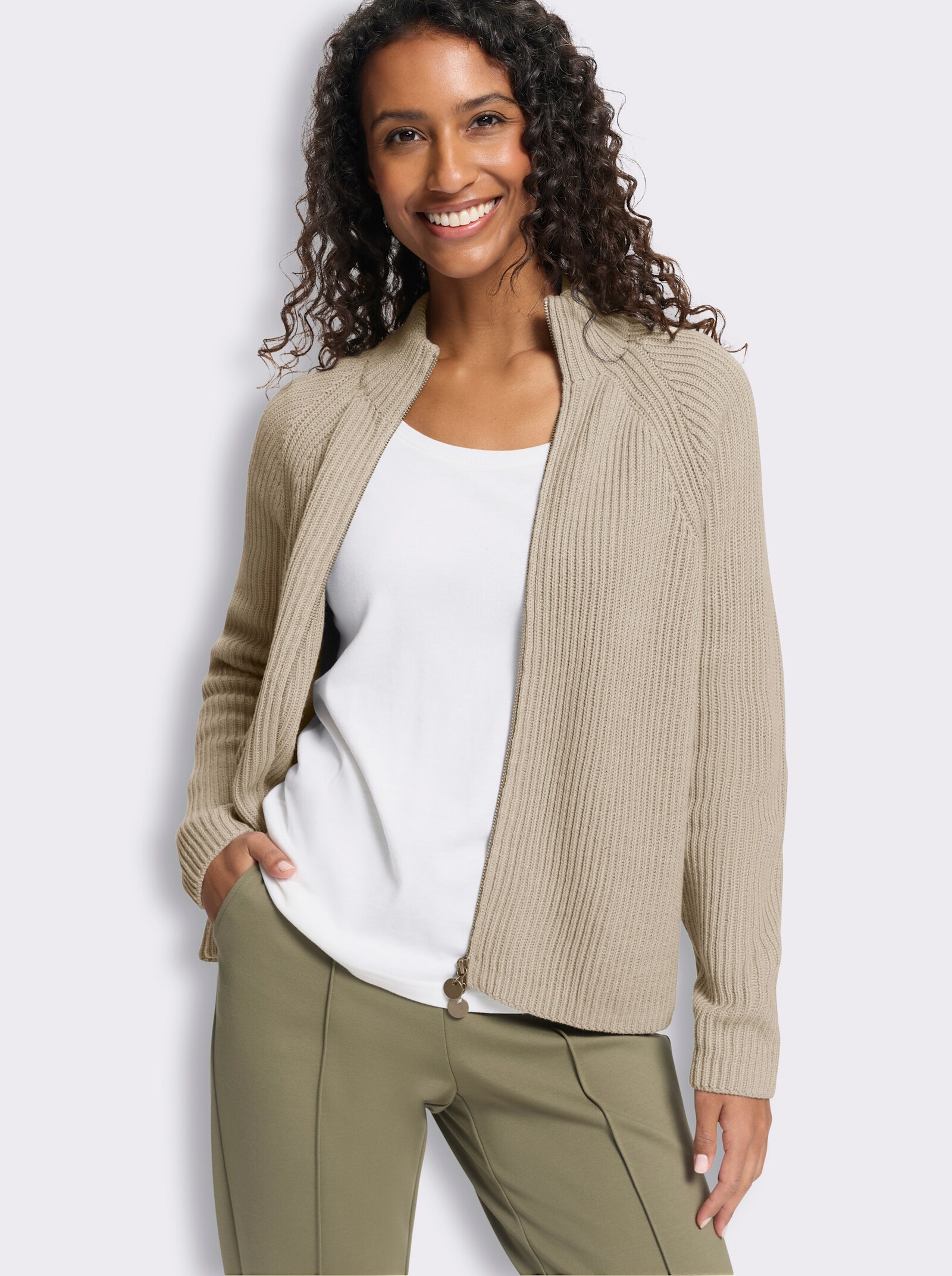 heine Cardigan mit 2-Wege-Zipper - sand
