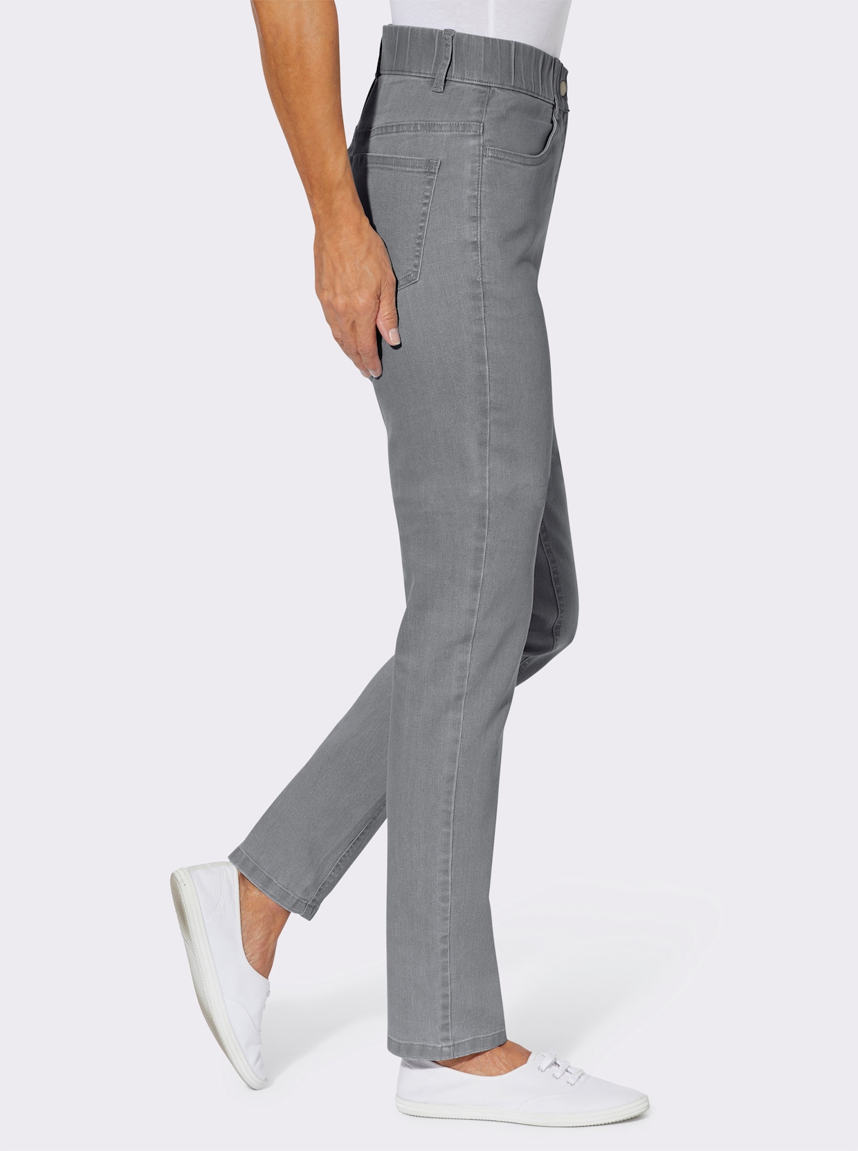 Jeans mit Rundum-Dehnbund - grey denim
