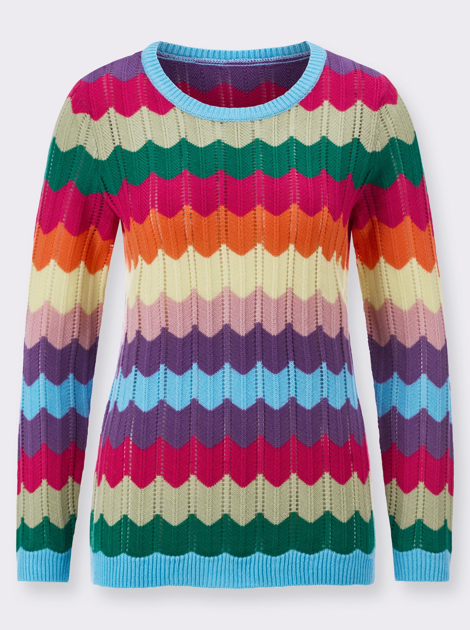 Ajourpullover mit Ringel-Muster - pink-aqua-gemustert