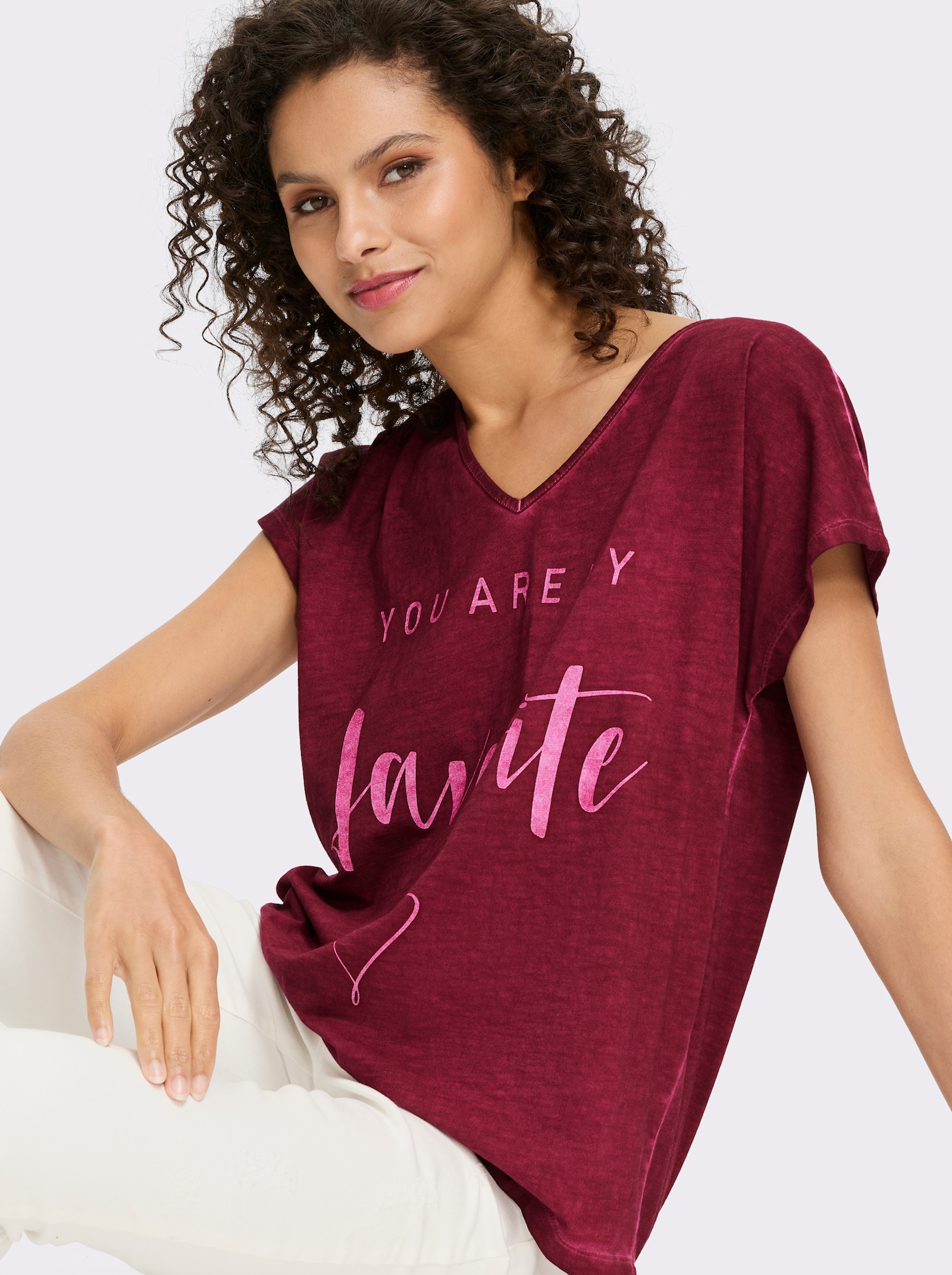 heine Print-Shirt mit Oil-dyed-Waschung - bordeaux