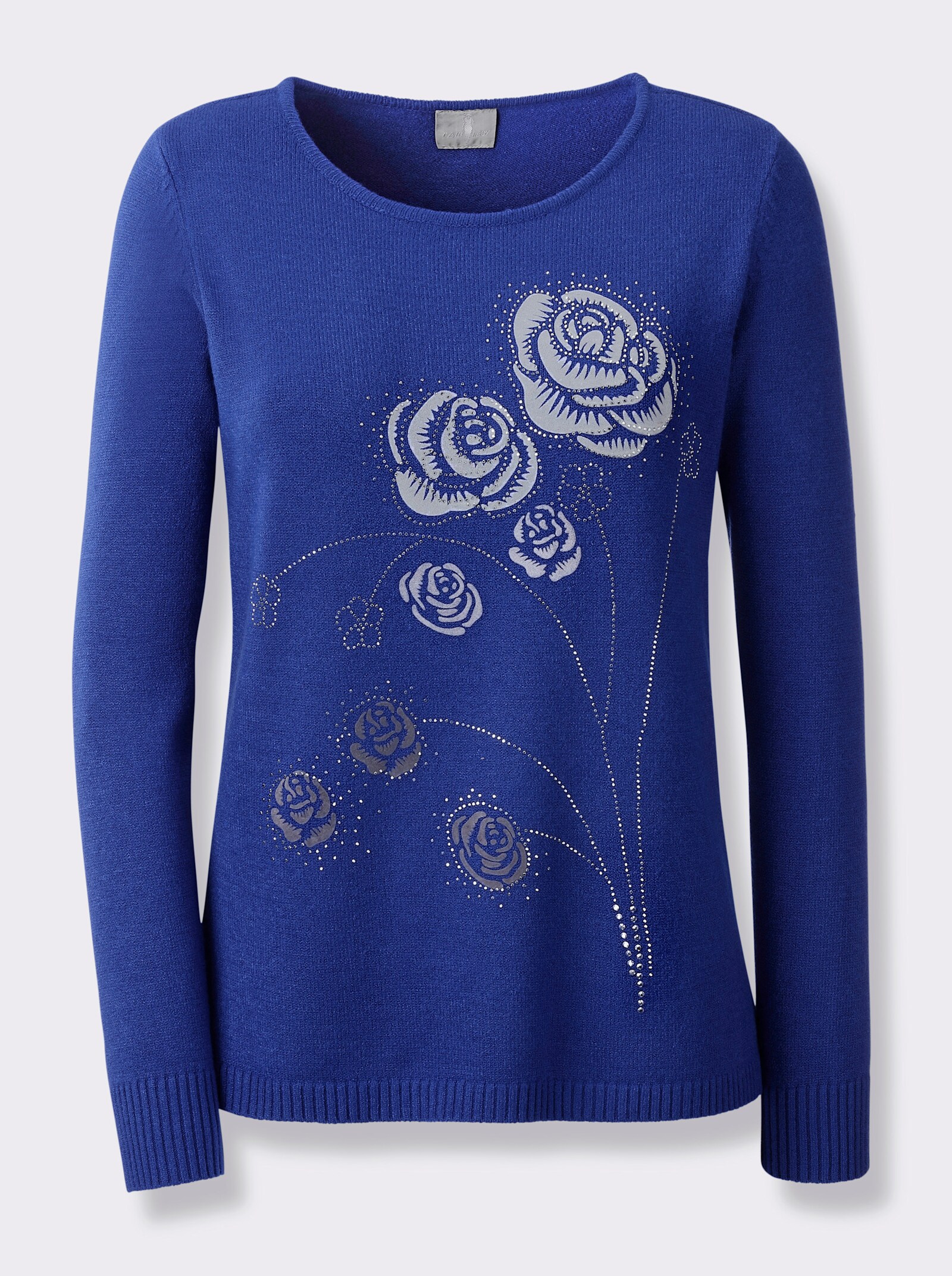 Rundhalspullover mit Flockprint - royalblau