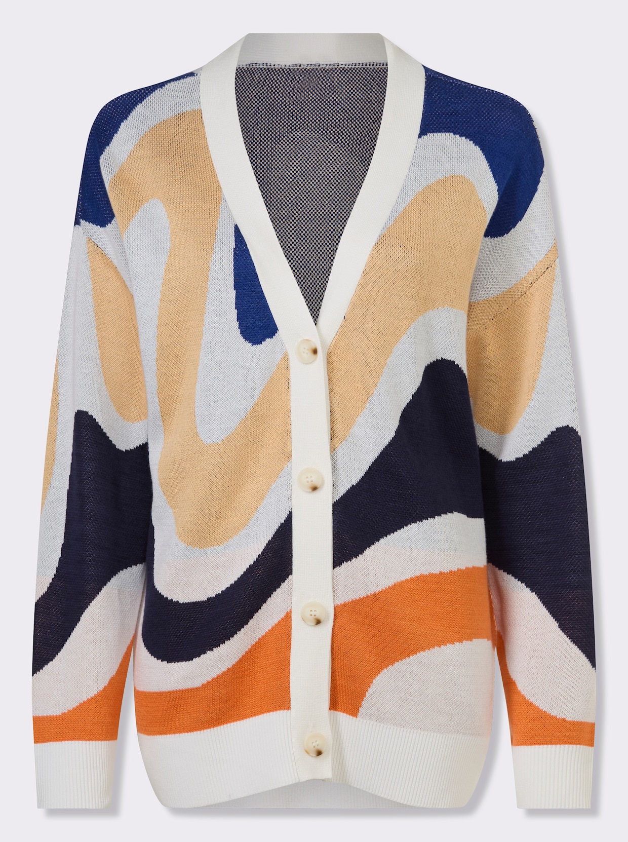 heine Jacquardstrickjacke - ecru-marine-gemustert