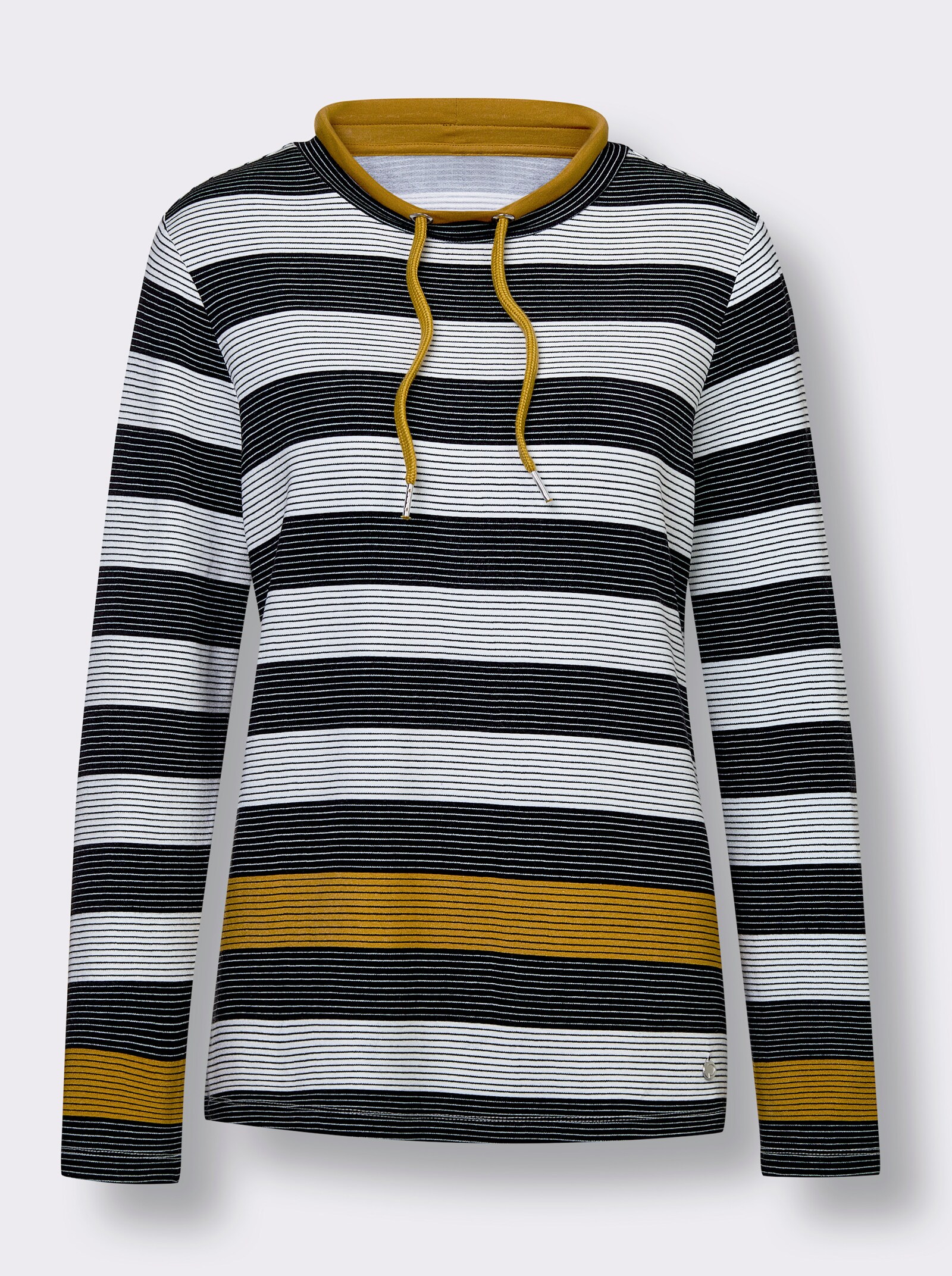CREATION L PREMIUM Sweatshirt mit leichtem Glanz - schwarz-ocker-gestreift