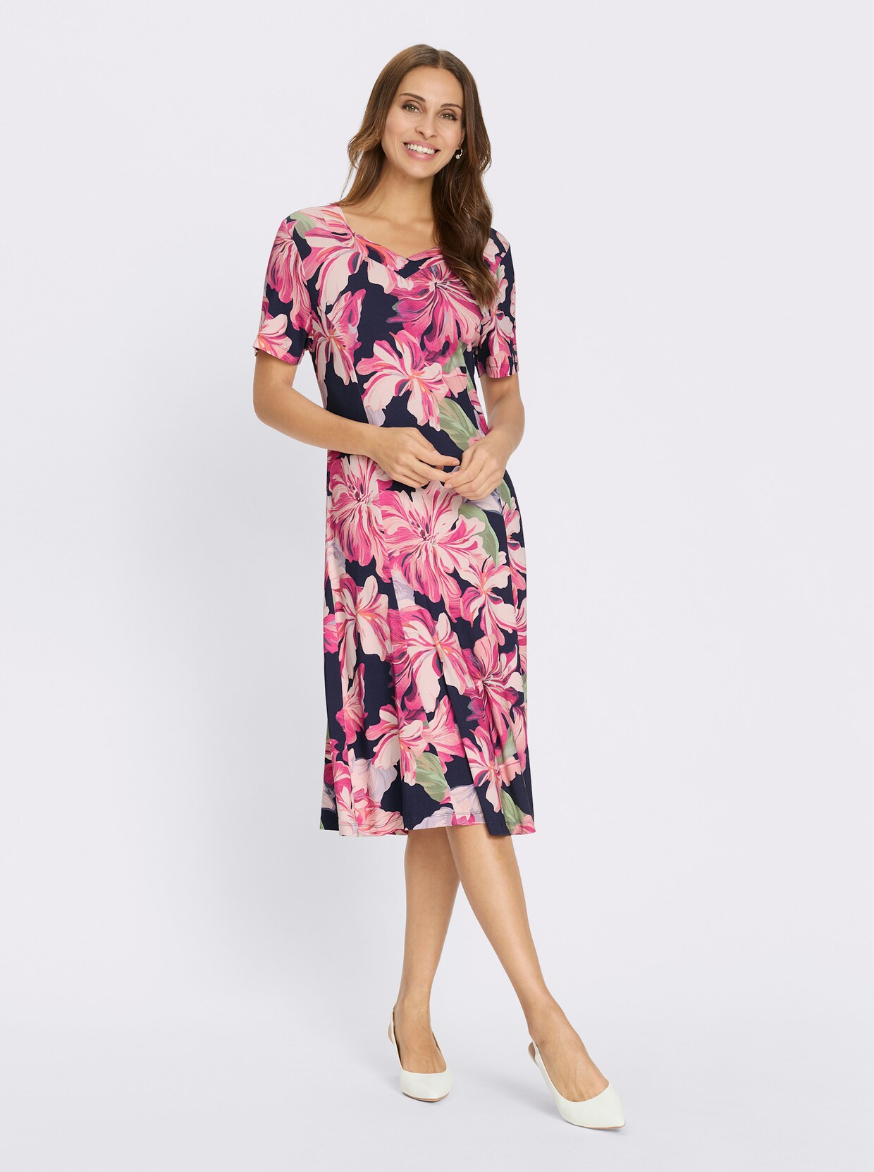 Jerseykleid - marine-magenta-bedruckt