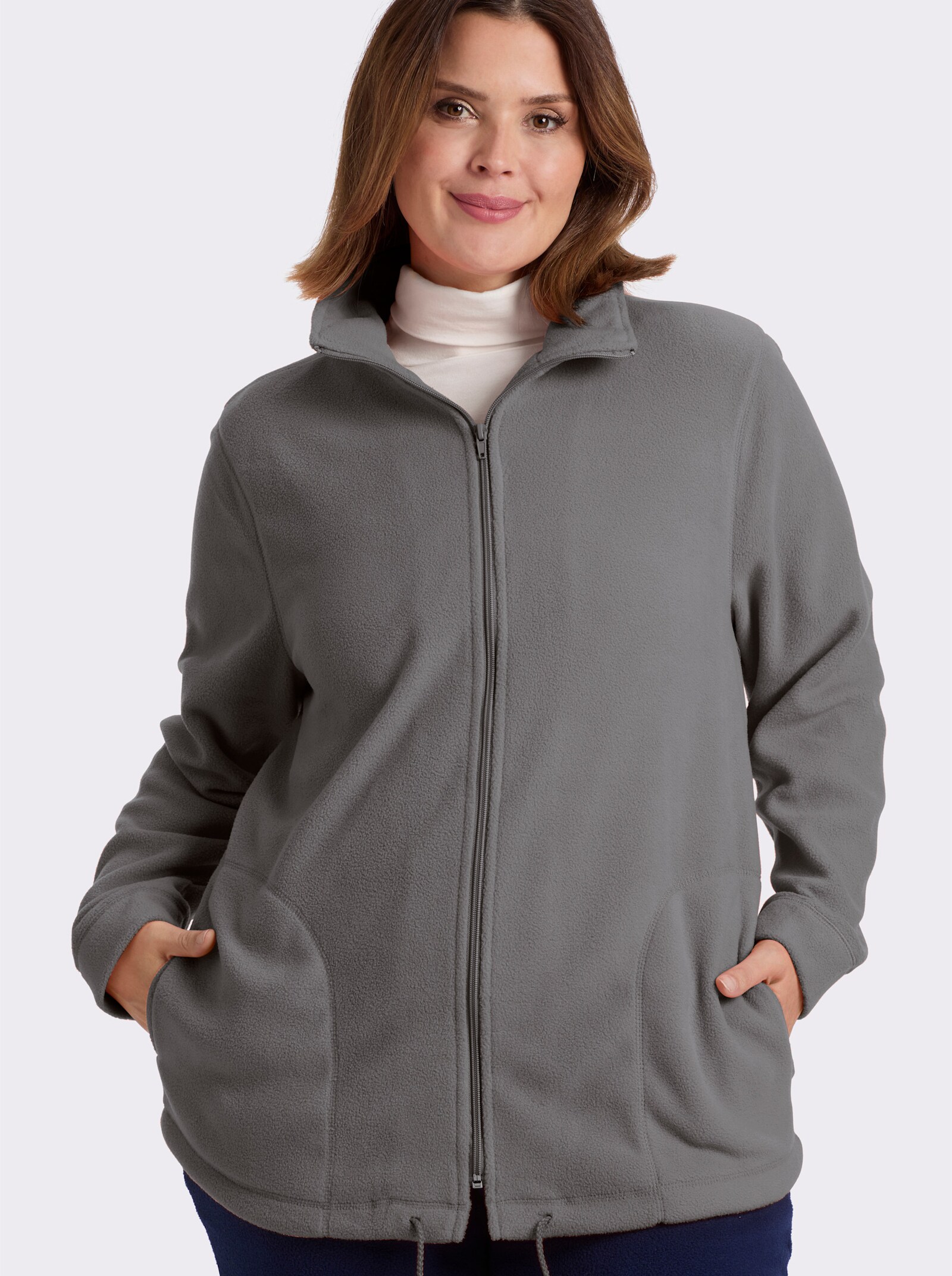 Fleecejacke Kordeldurchzug am Saum - grau