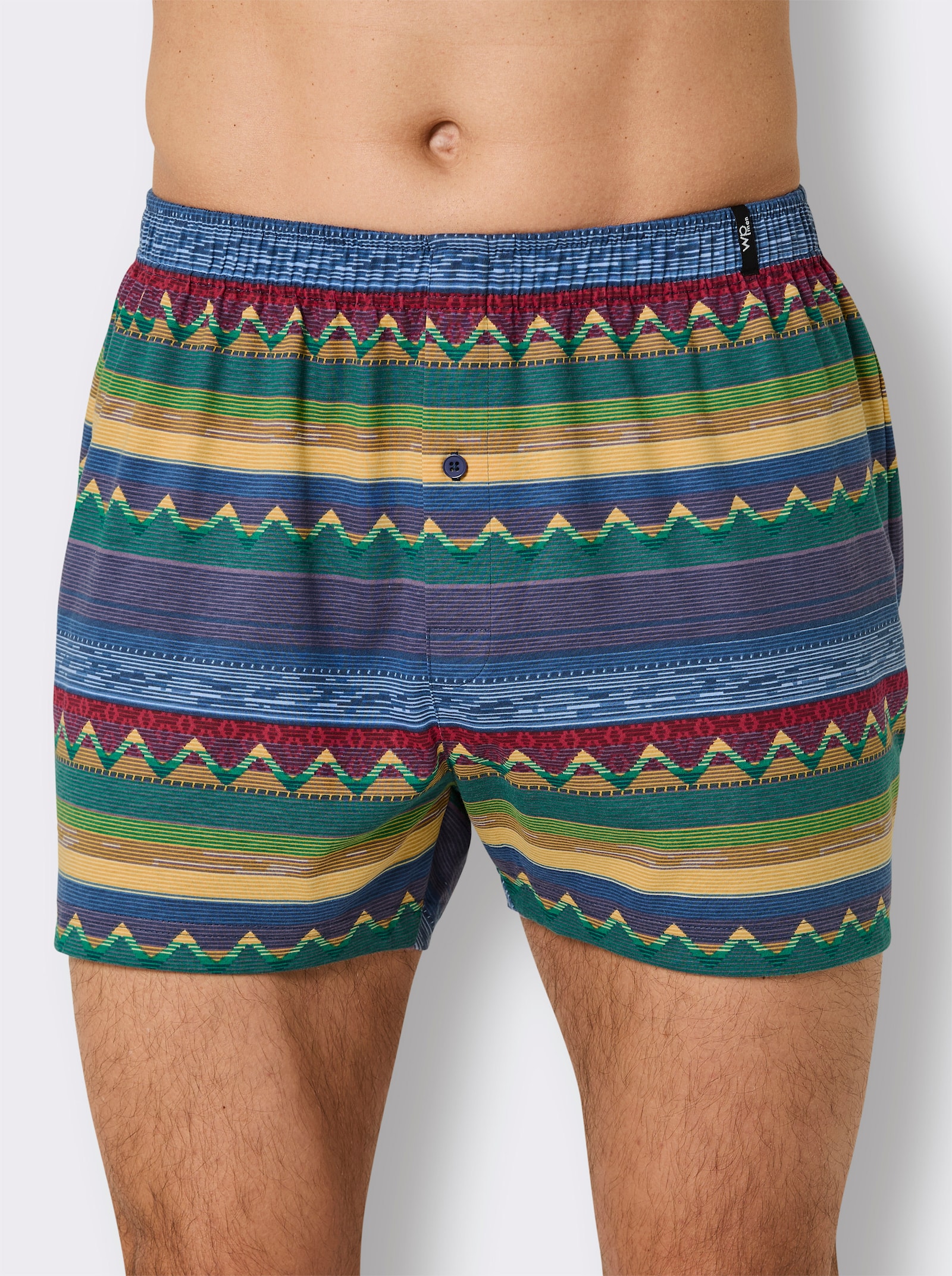 wäschepur men Boxershorts - jeansblau-bedruckt + dunkelblau + kirsche