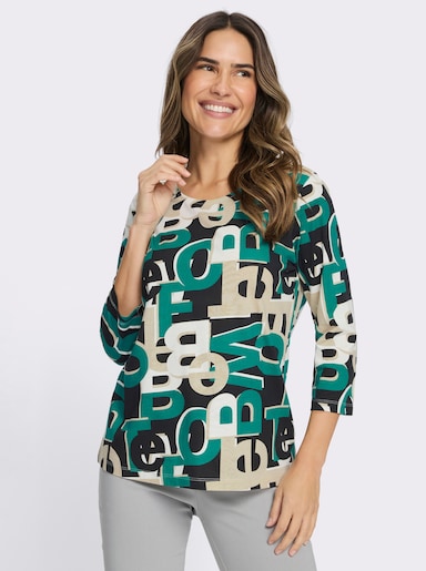 3/4-Arm-Shirt mit Lettering-Druck - smaragd-schwarz-bedruckt