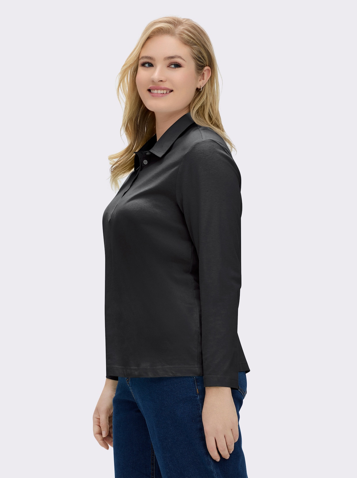 Langarm-Poloshirt in reiner Baumwoll-Qualität - schwarz
