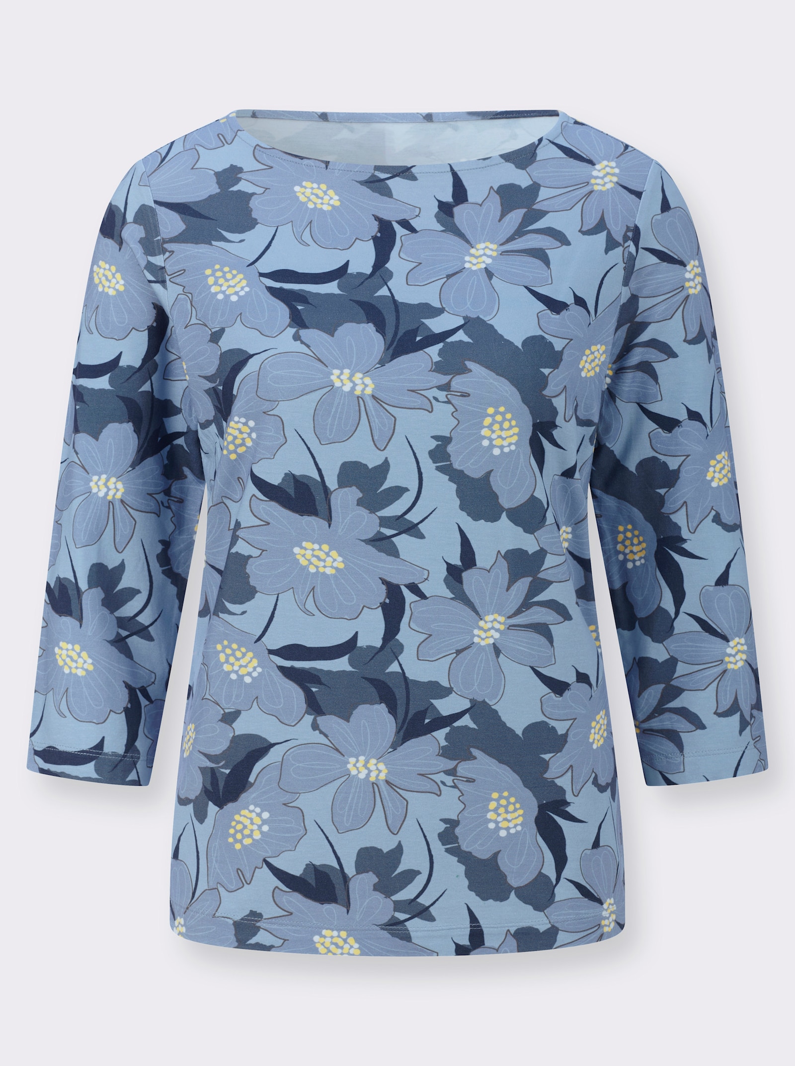 3/4-Arm-Shirt mit Blumen-Druck - eisblau-ecru-bedruckt