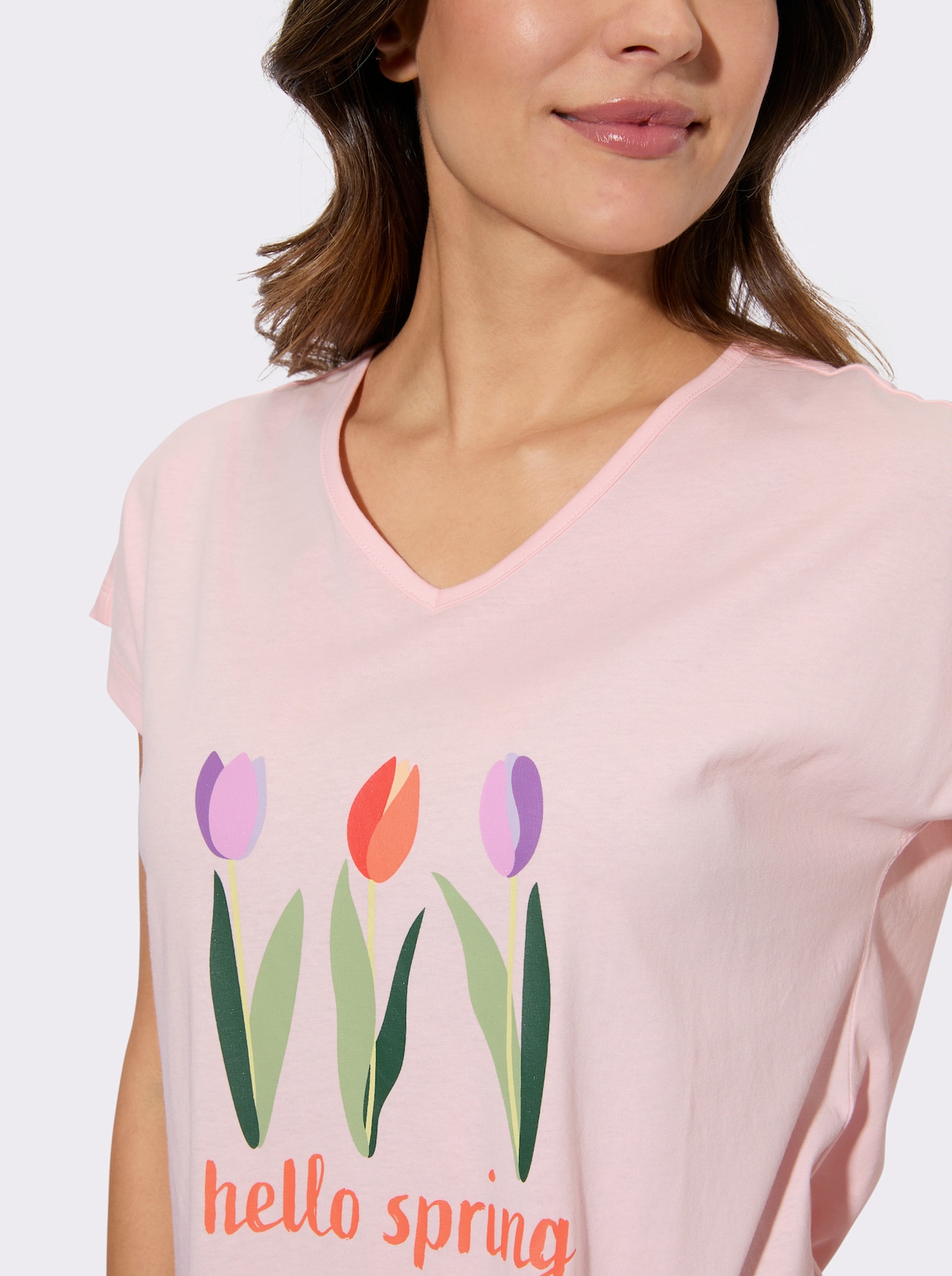 Nattlinne med placerat tulpantryck - ljusrosa