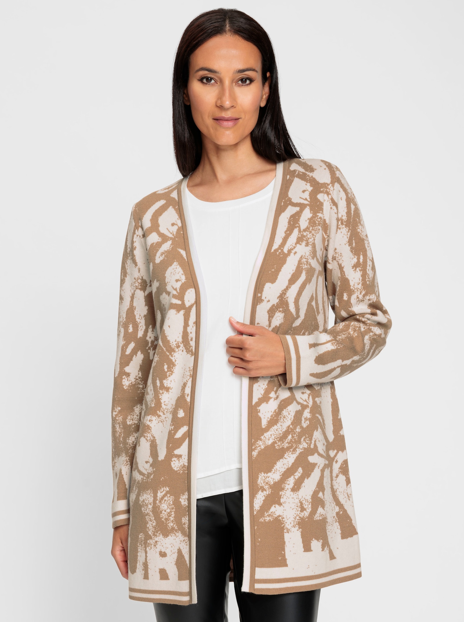 heine Strickmantel offene Form - camel-champagner-gemustert