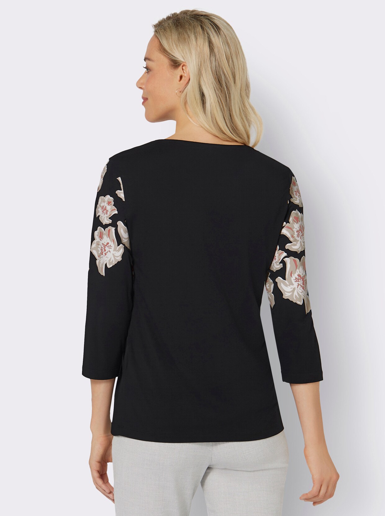 Shirt met 3/4-mouw - zwart geprint