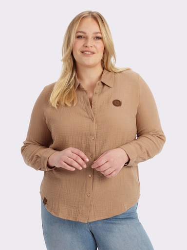 Baumwollbluse mit krempelbaren Ärmeln - camel