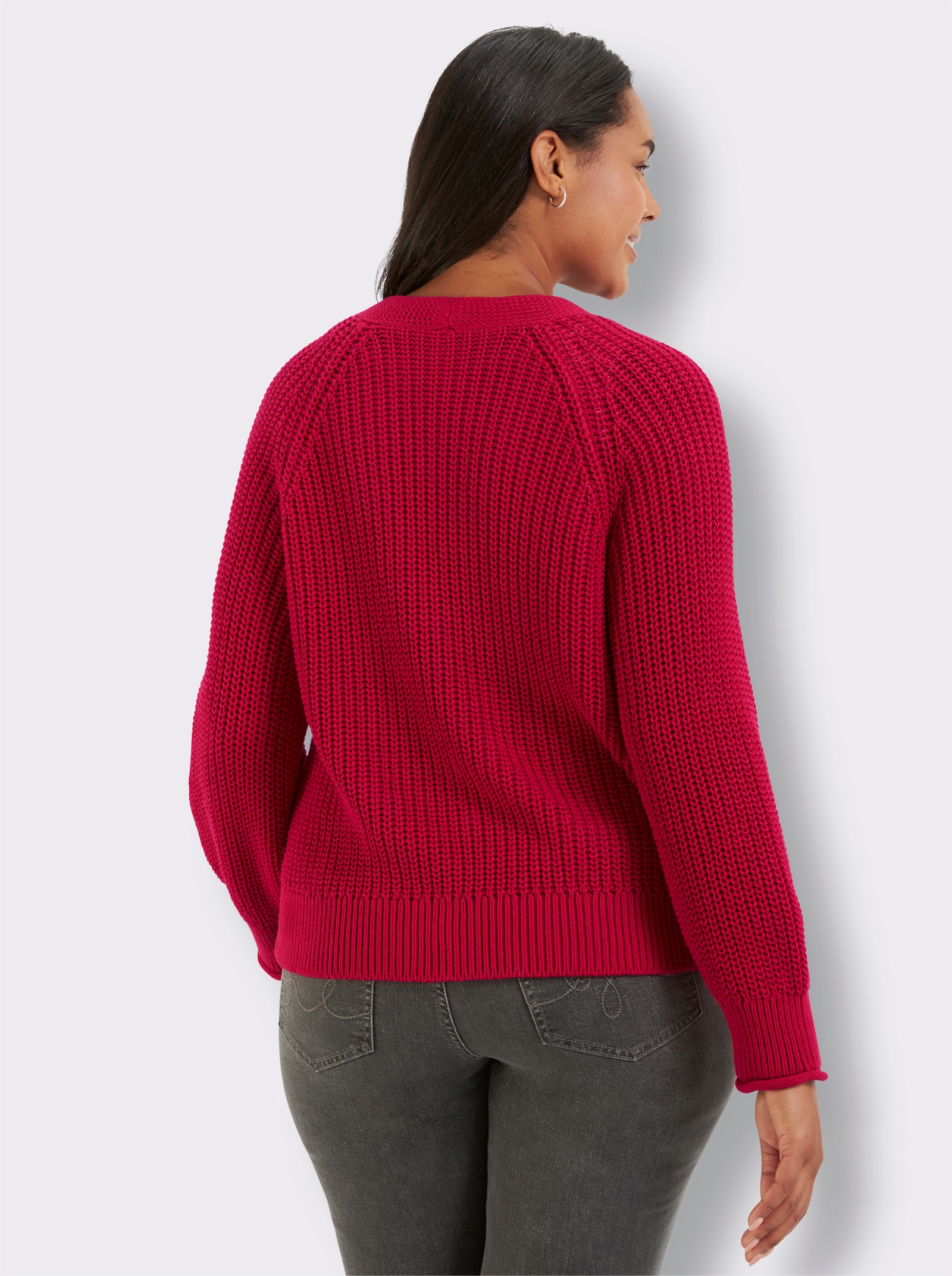 Strickjacke in Grobstrick-Muster - rot