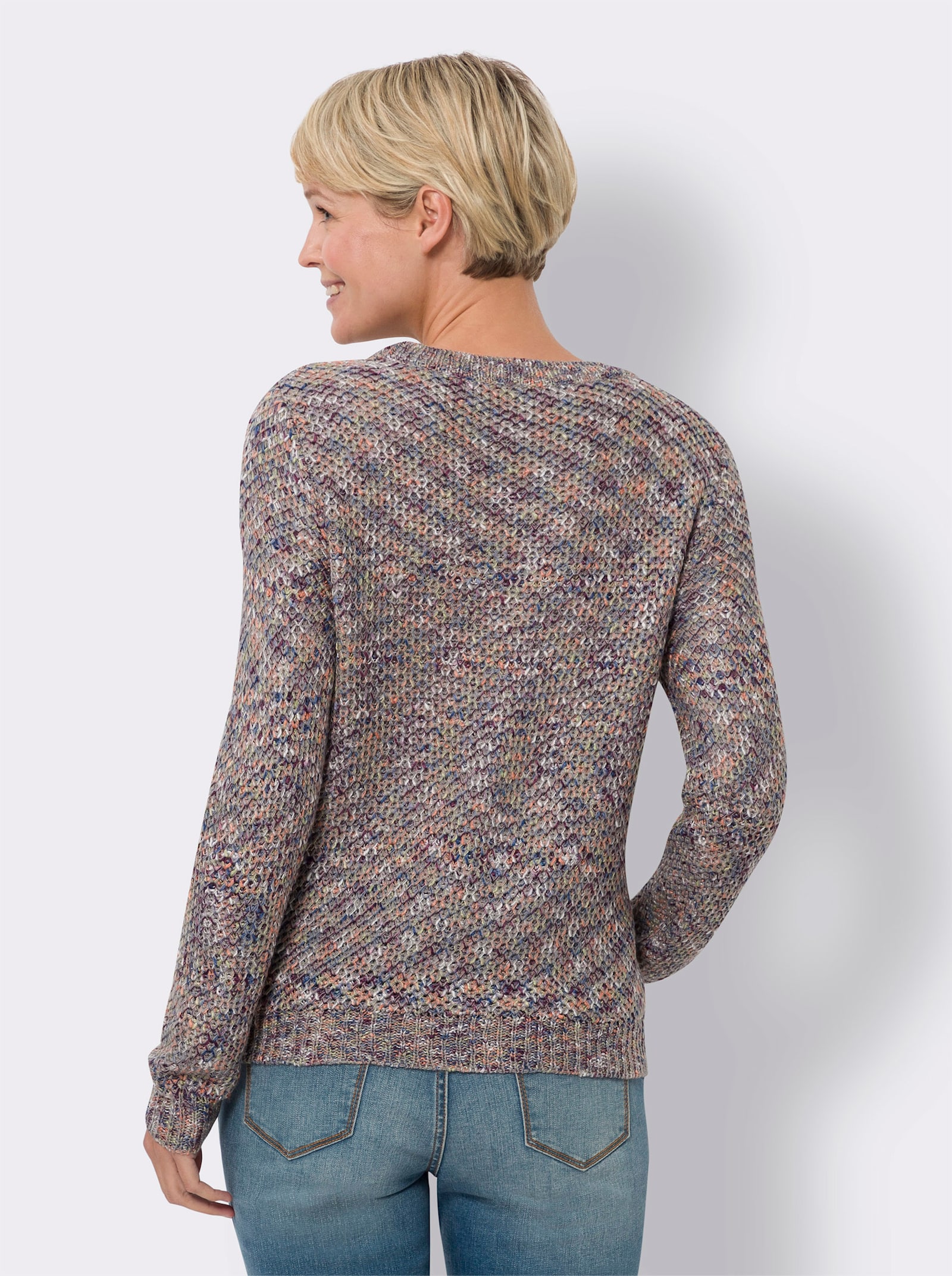 Pullover met ronde hals in gemêleerde look - steengrijs/gemêleerd