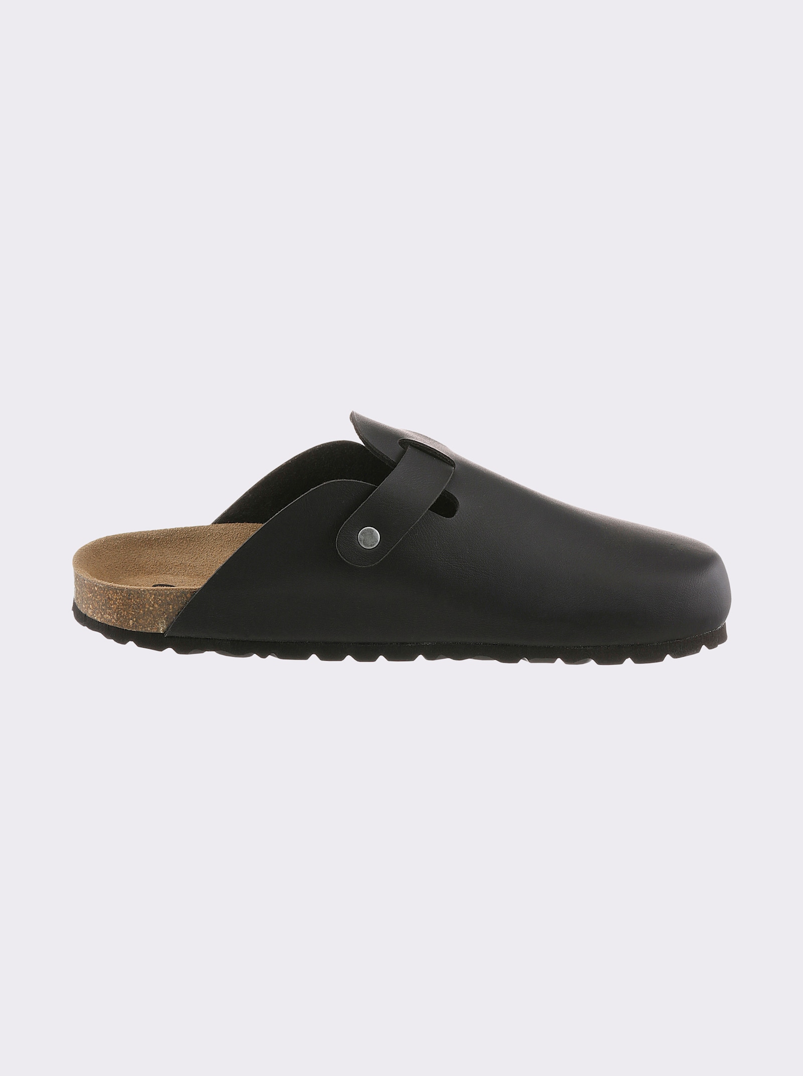 Bio Time Pantoffel aus Leder-Imitat, kräftige Füße - schwarz