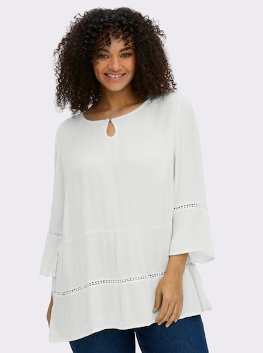 sheego Tunika mit 3/4-Arm und Lochmusterborte - ecru