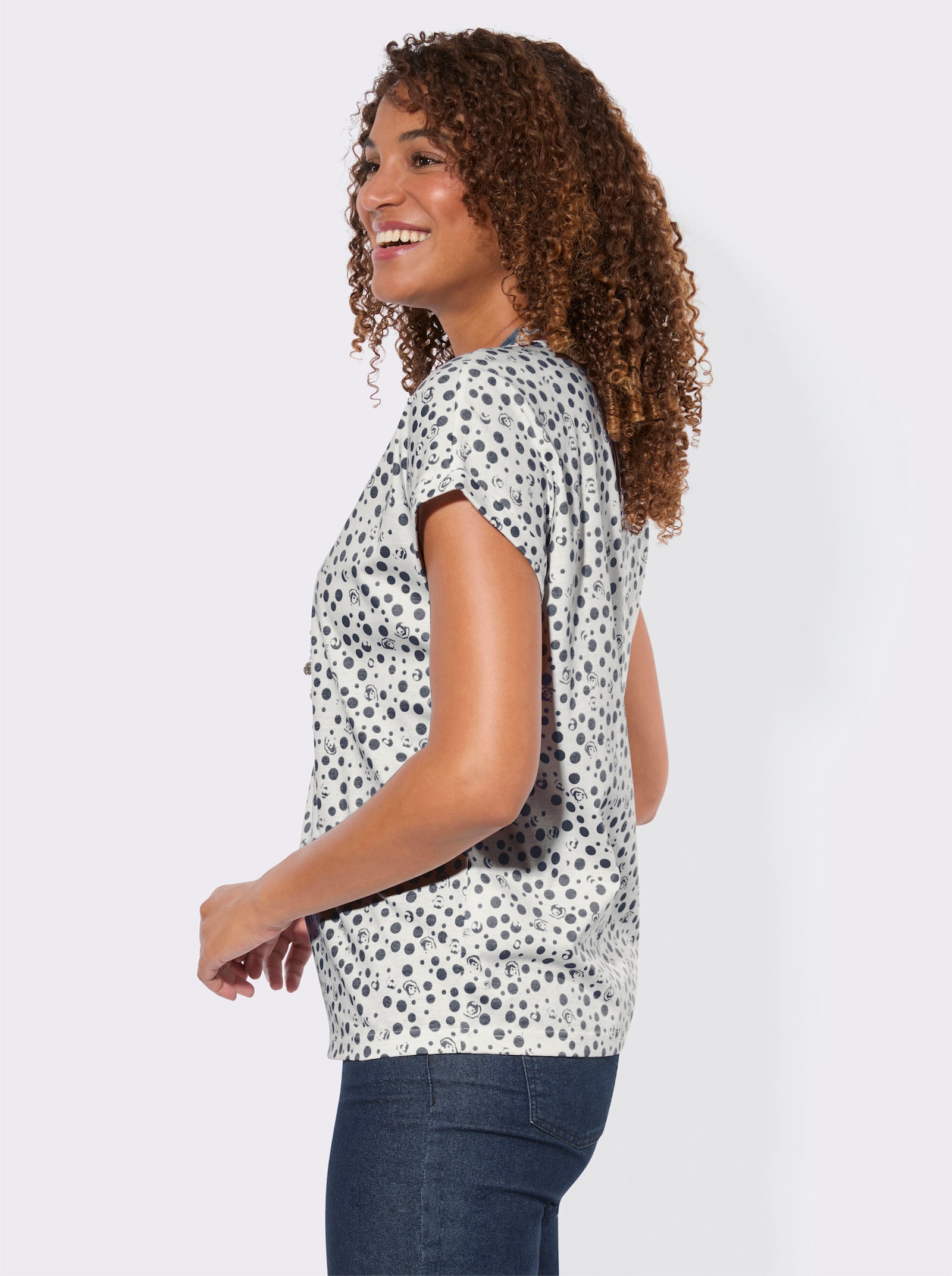 Print-Shirt aus reiner Baumwolle - marine-ecru-bedruckt