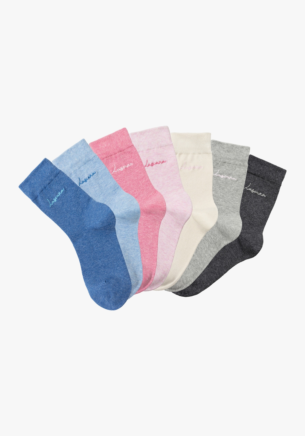 LASCANA chaussettes basiques - 1x jean chiné, 1x bleu clair chiné, 1x anthracite chiné, 1x gris chiné, 1x vieux rose chiné, 1x rose chiné, 1x écru