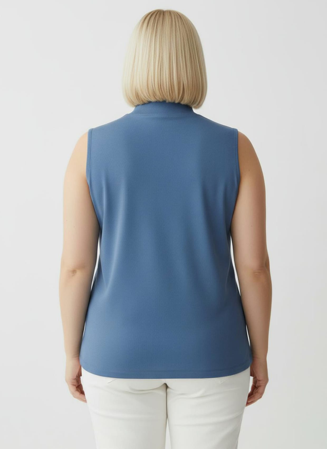 Shirttop mit Stehkragen, pflegeleicht - mittelblau