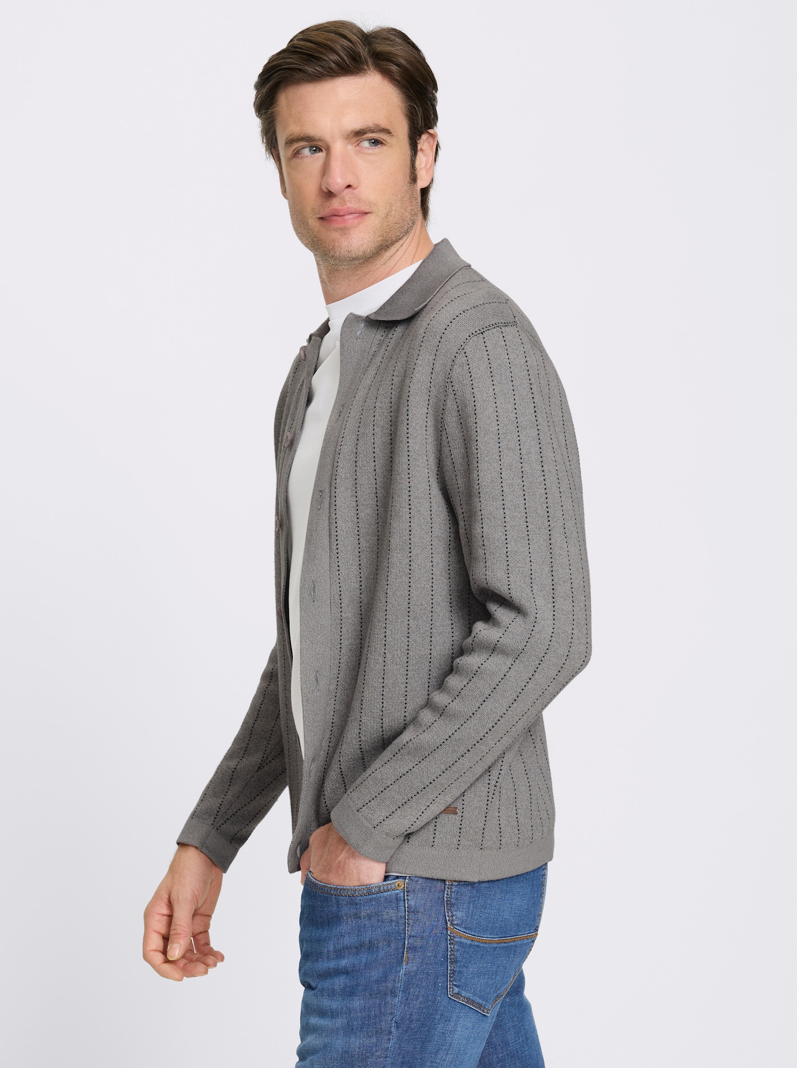 Marco Donati Strickjacke mit Jacquard-Muster, Baumwolle - grau-meliert