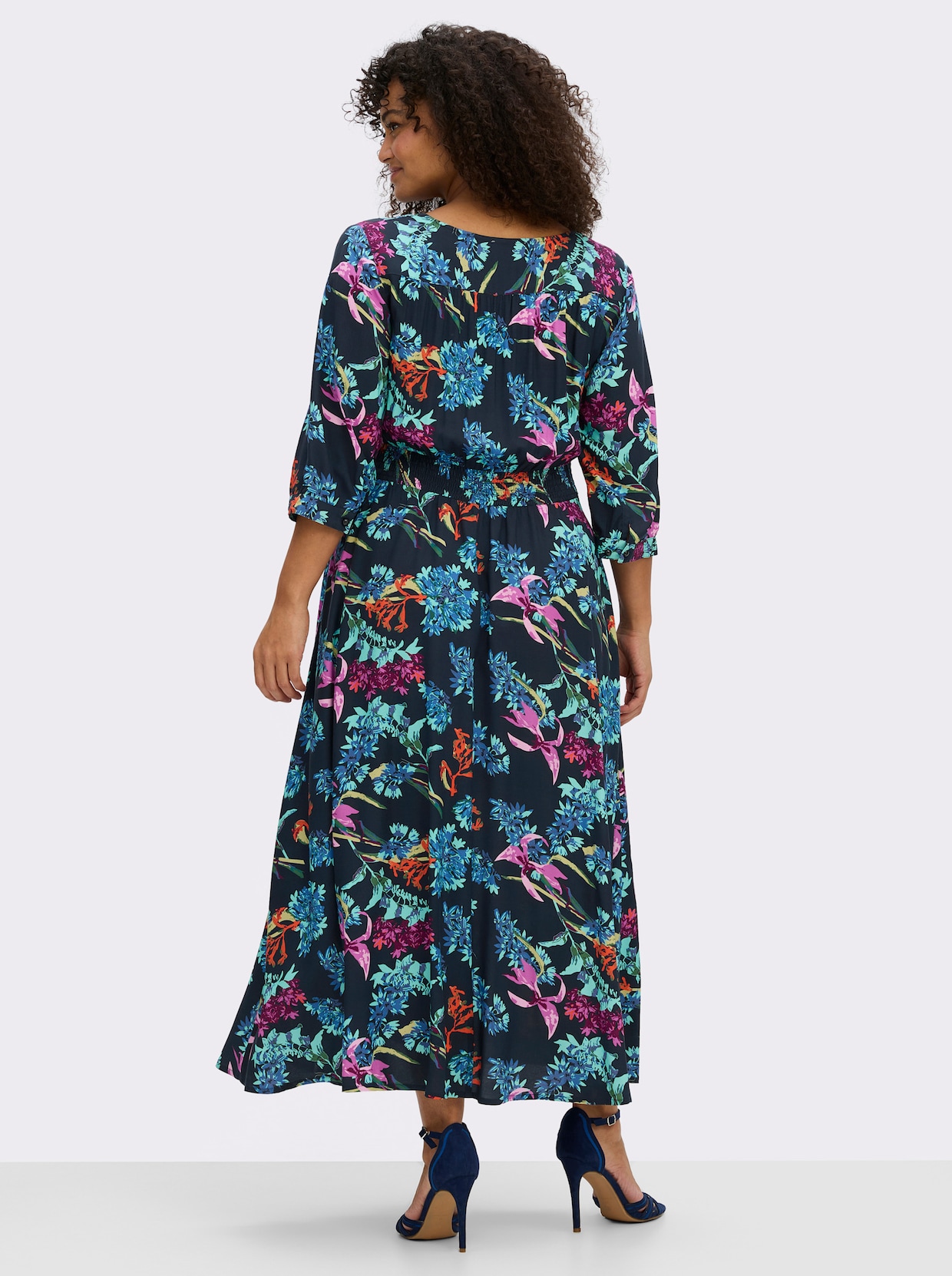 sheego by Joe Browns A-Linien-Kleid mit buntem Blumenprint - tiefblau-türkis-gemustert