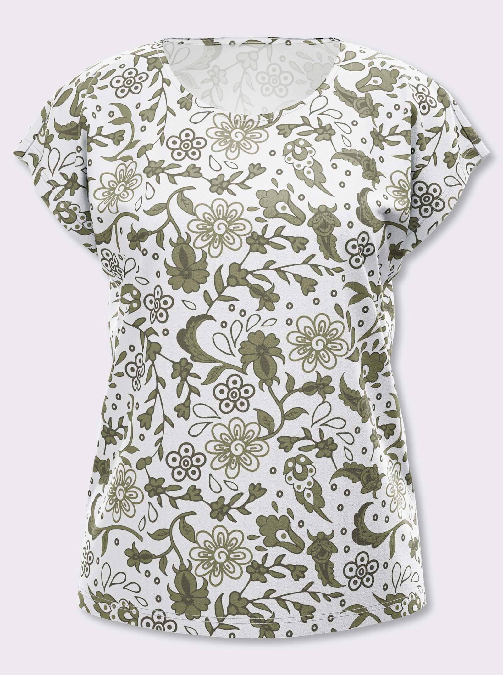 Kurzarmshirt im Paisley-Blüten-Mix - khaki-schilf-bedruckt