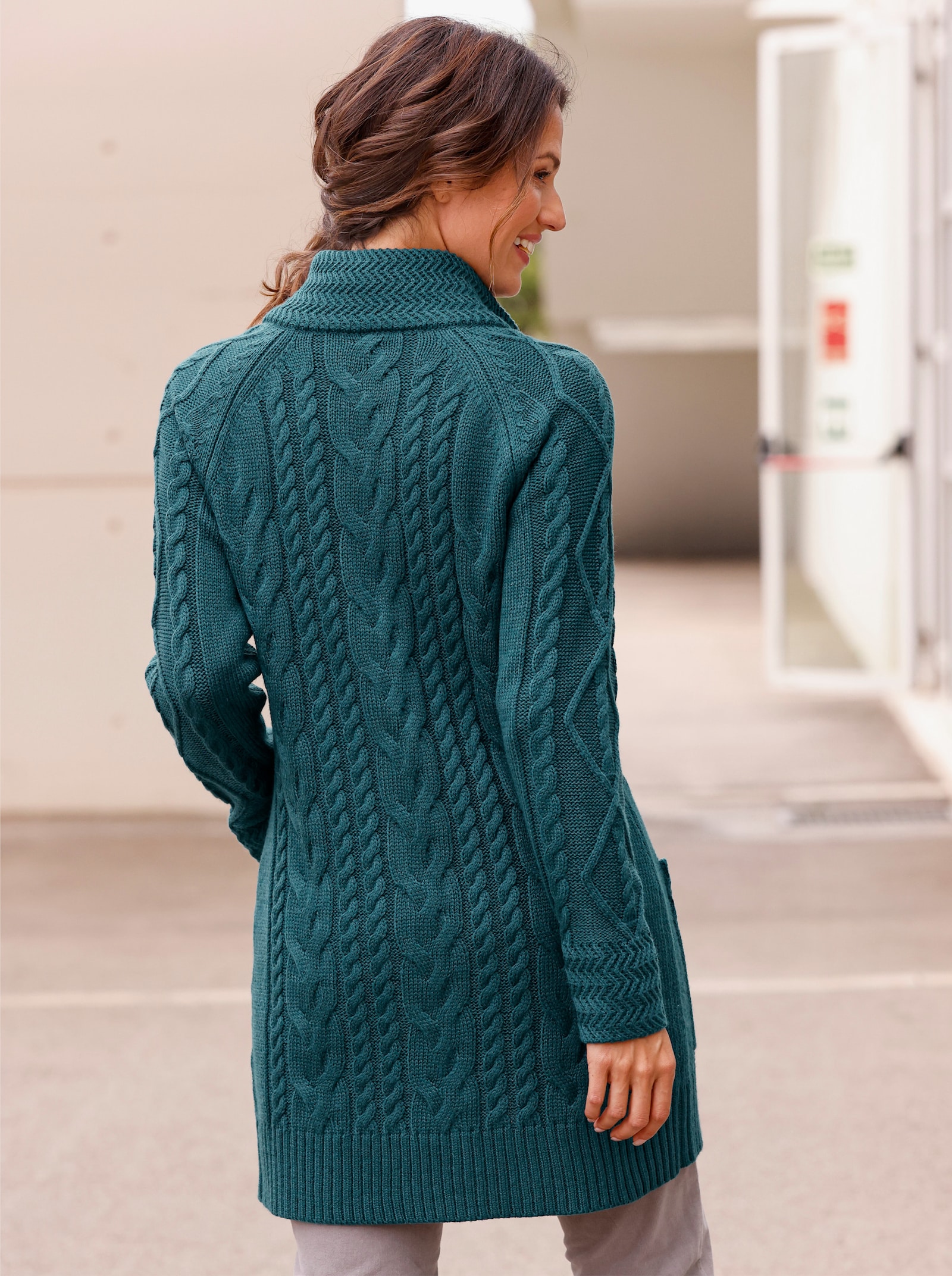 Longstrickjacke mit Einstrickmuster - petrol